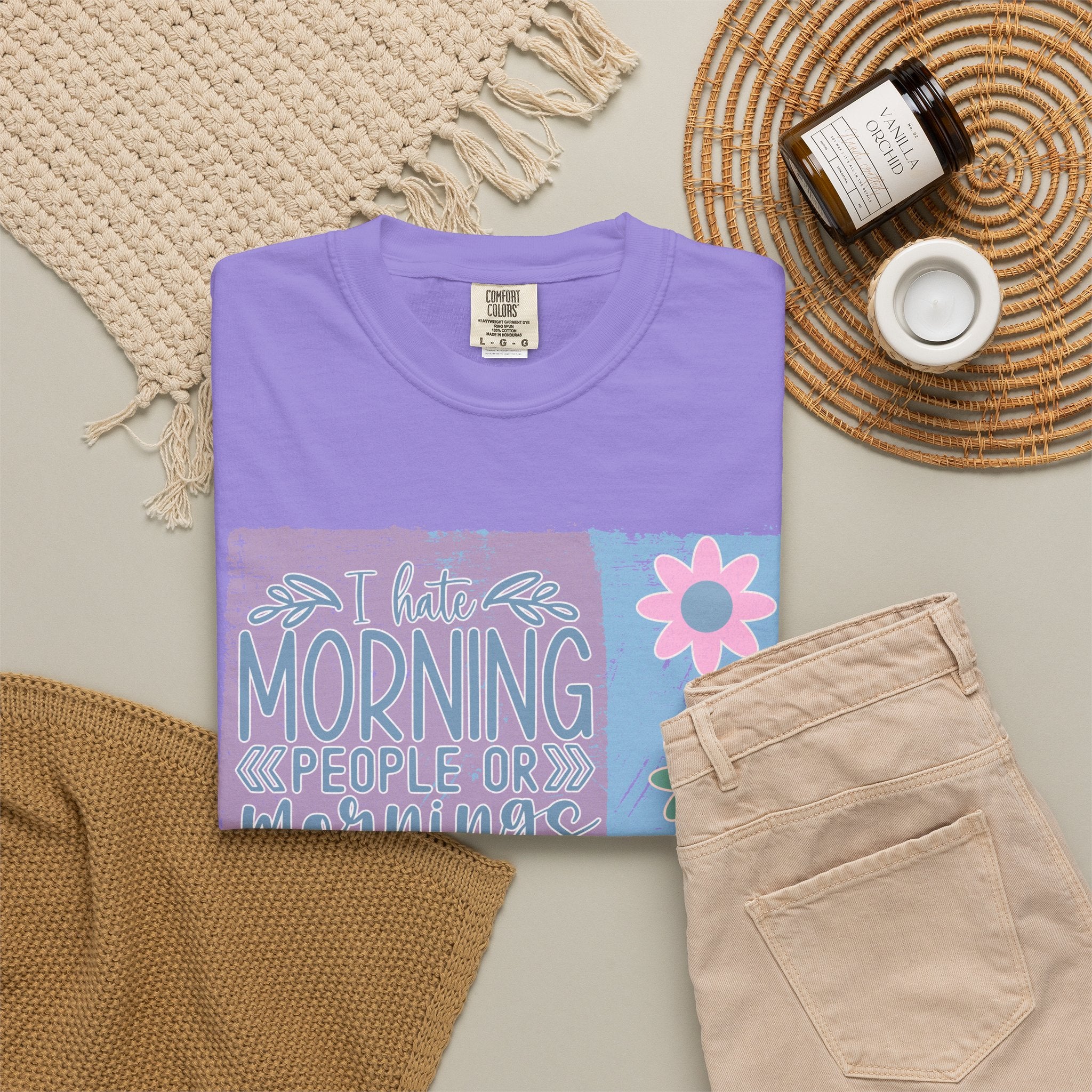 Textured Morning People or Not T-Shirt — Funny Floral Morning Person Graphic Tee