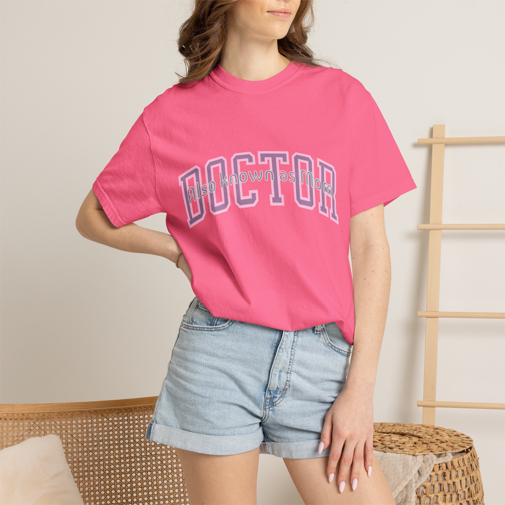Doctor Also Known As Mom Textured T-Shirt — Retro Shadow Collegiate Medical Tee