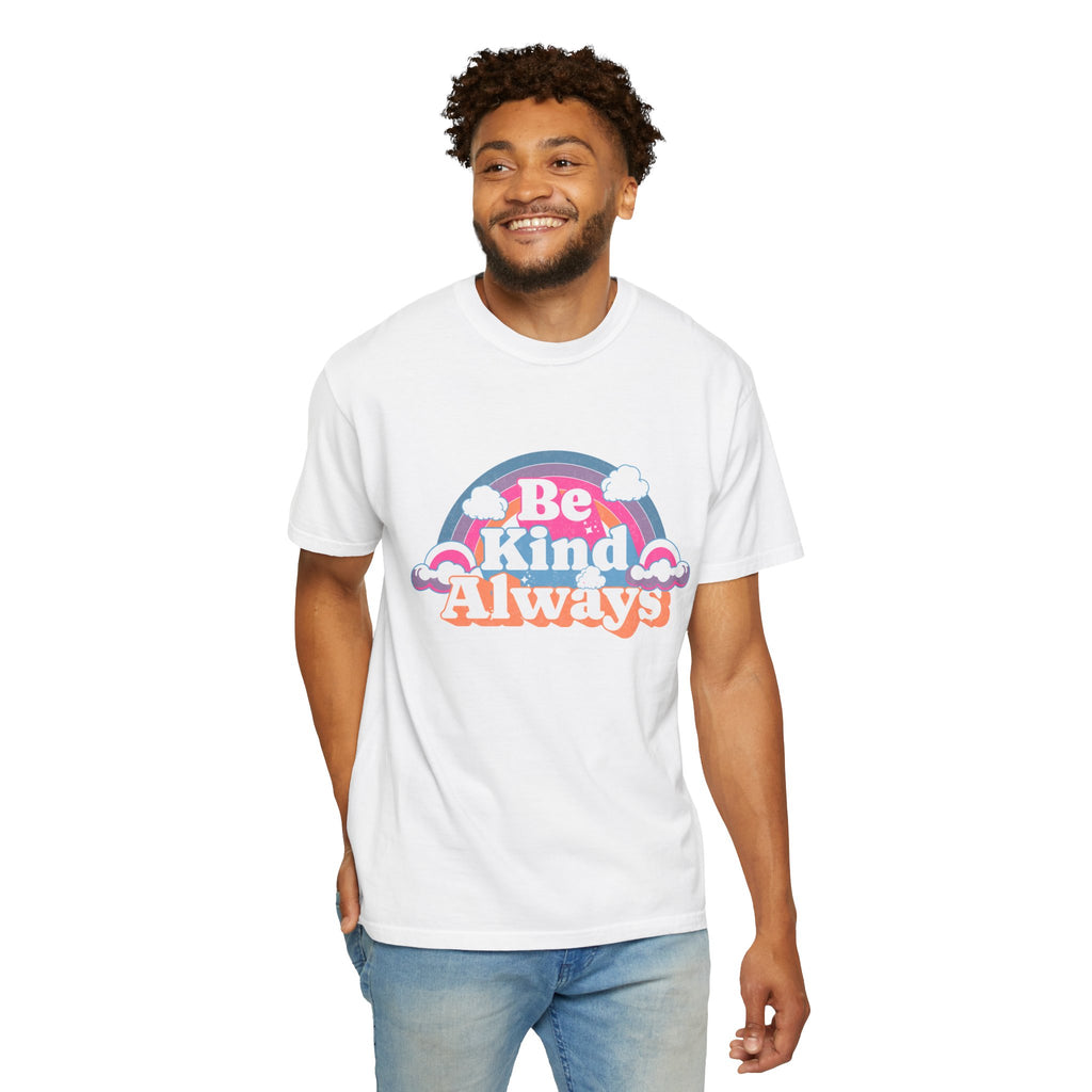 Be Kind Always Textured T-Shirt — Retro Rainbow Graphic Tee