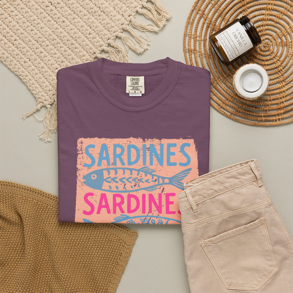 Sardines Textured Graphic T-Shirt — Retro Fish Print Tee