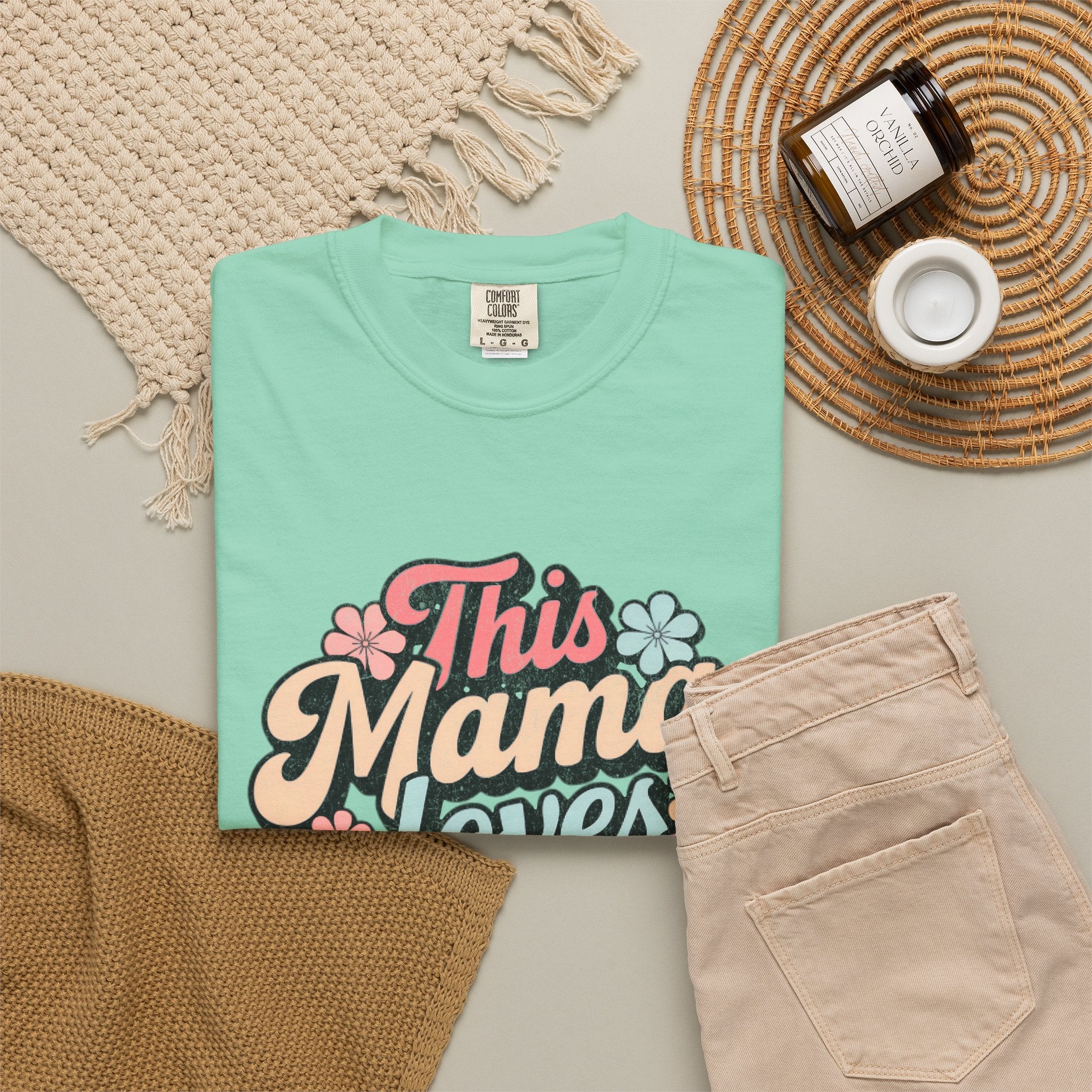 This Mama Loves Herself T-Shirt |Textured Retro Floral Typography