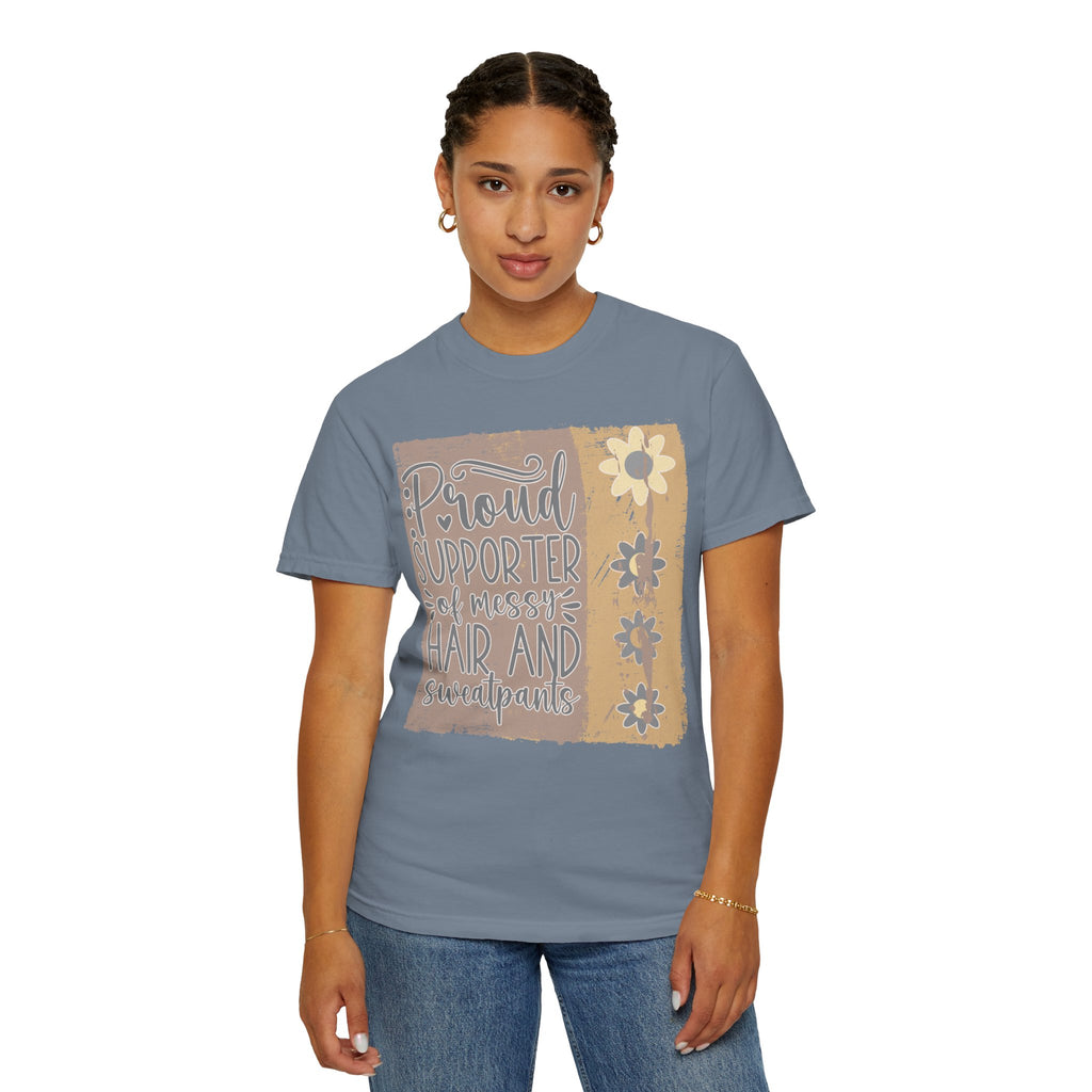 Supporter of Messy Hair and Sweatpants Textured T-Shirt