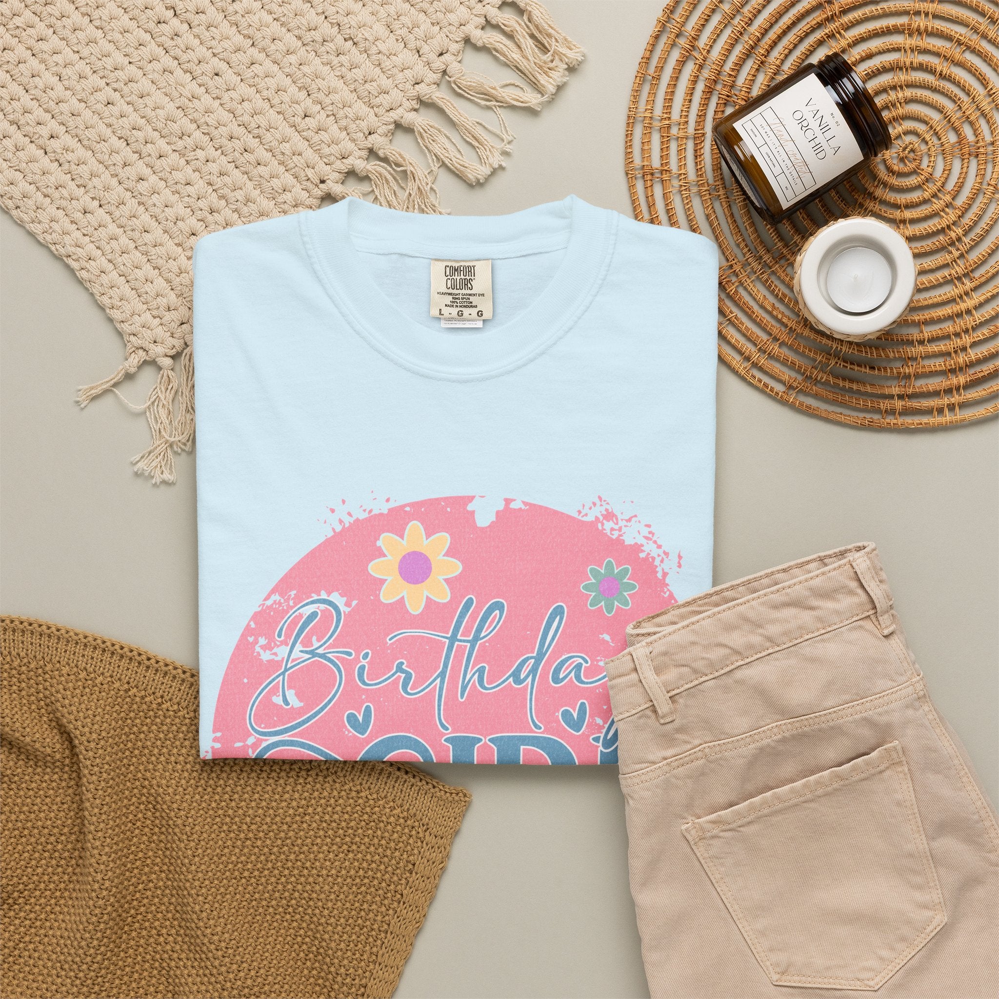 Birthday Girl Textured T-Shirt — Floral Pink Celebration Tee
