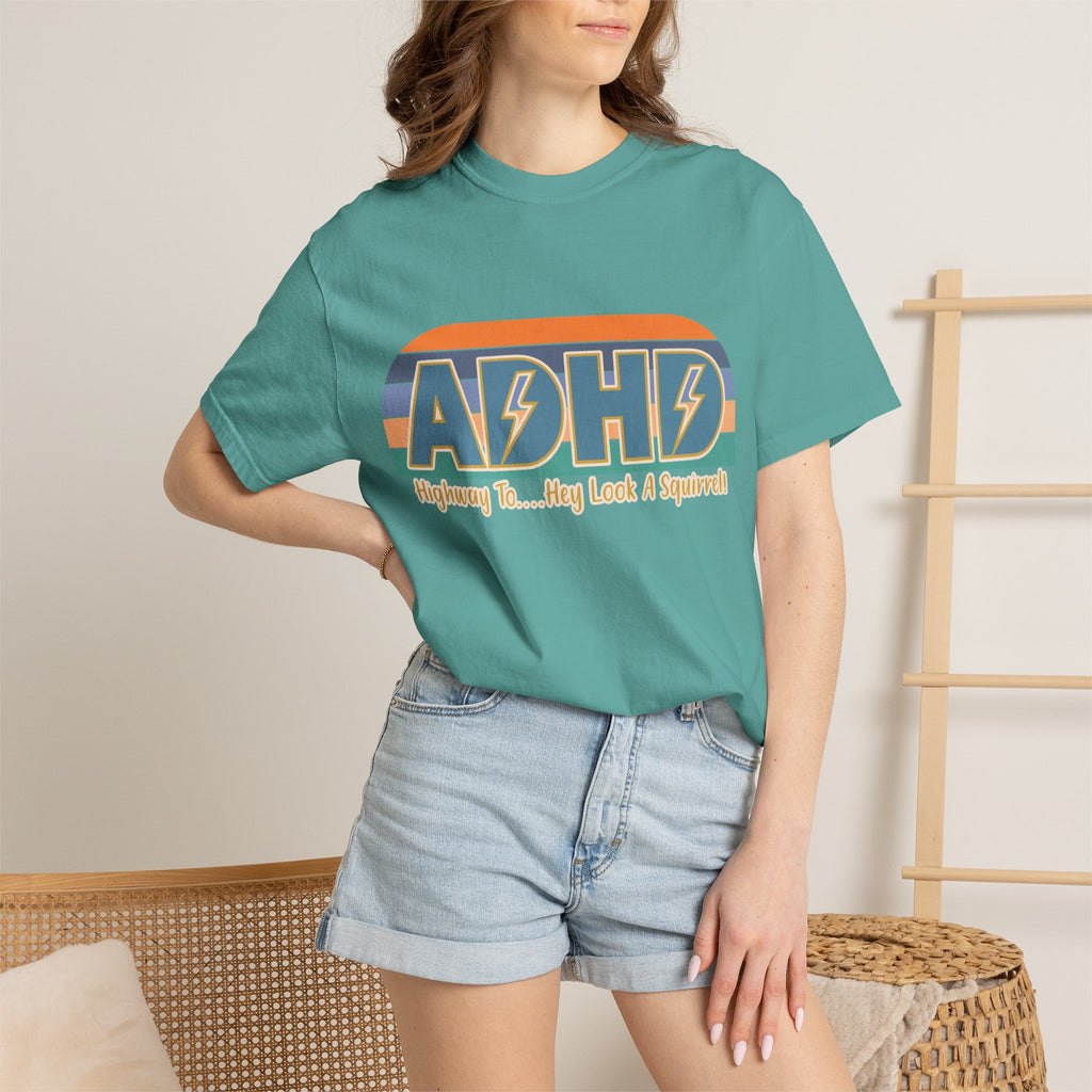 ADHD Retro Stripe T‑Shirt — "Highway To... My Look A Squirrel"