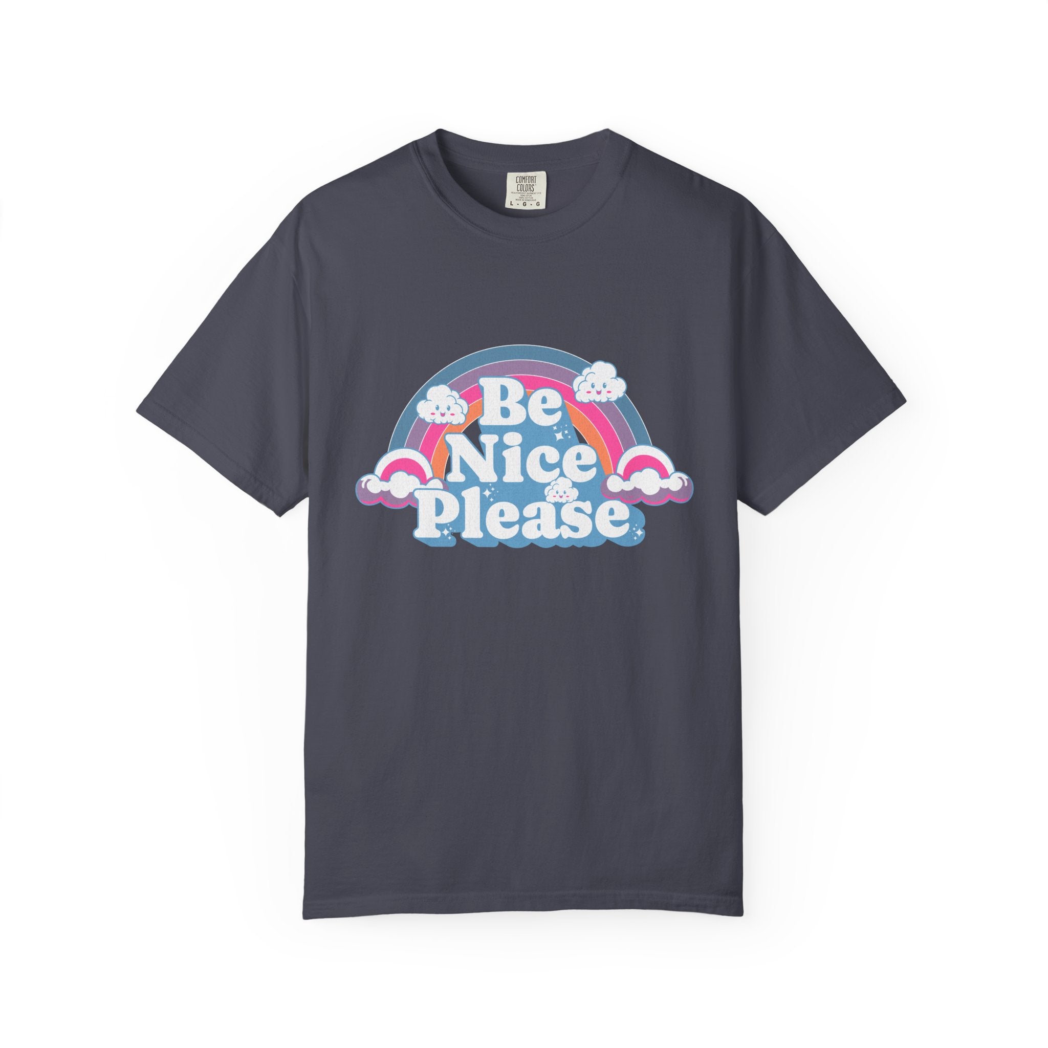 Be Nice Please Textured T-Shirt — Retro Rainbow Positive Message Tee