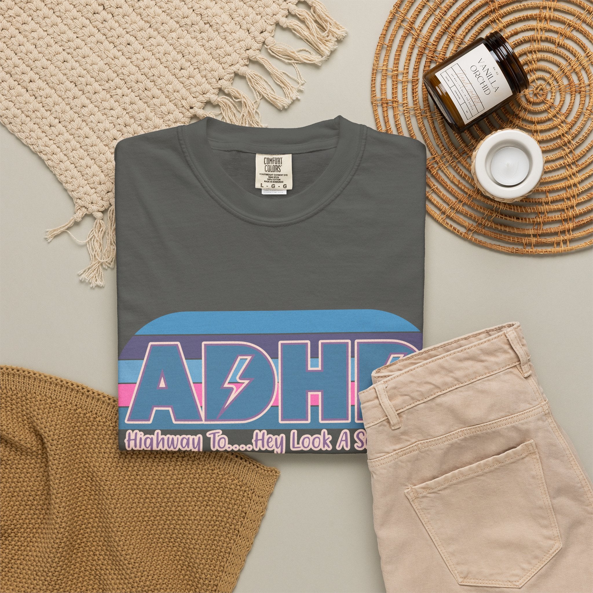 ADHD Retro Stripe T-Shirt — “Highway To… Hey Look A Squirrel!” Funny Neurodivergent Tee