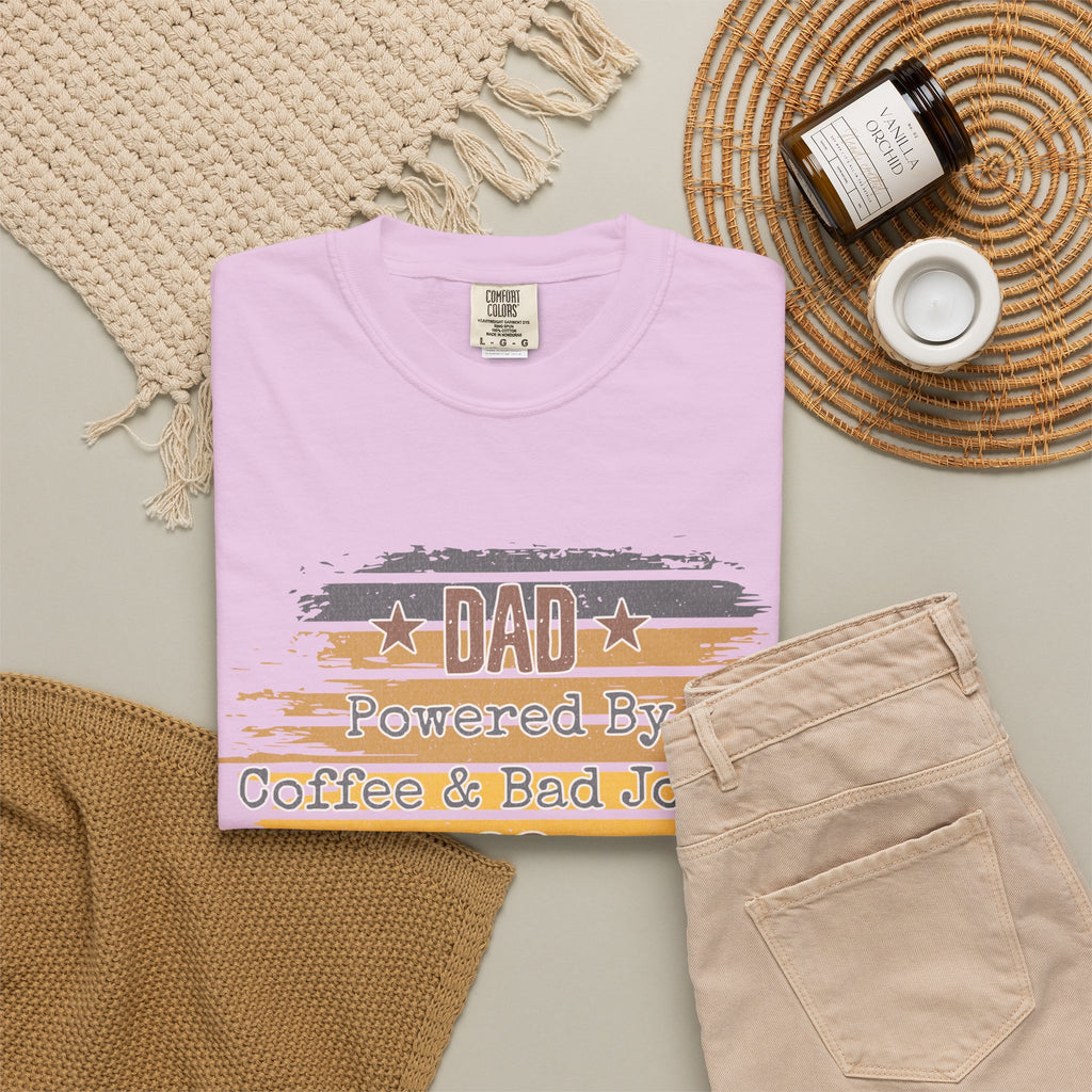 Dad Powered by Coffee & Bad Jokes Textured  T-Shirt