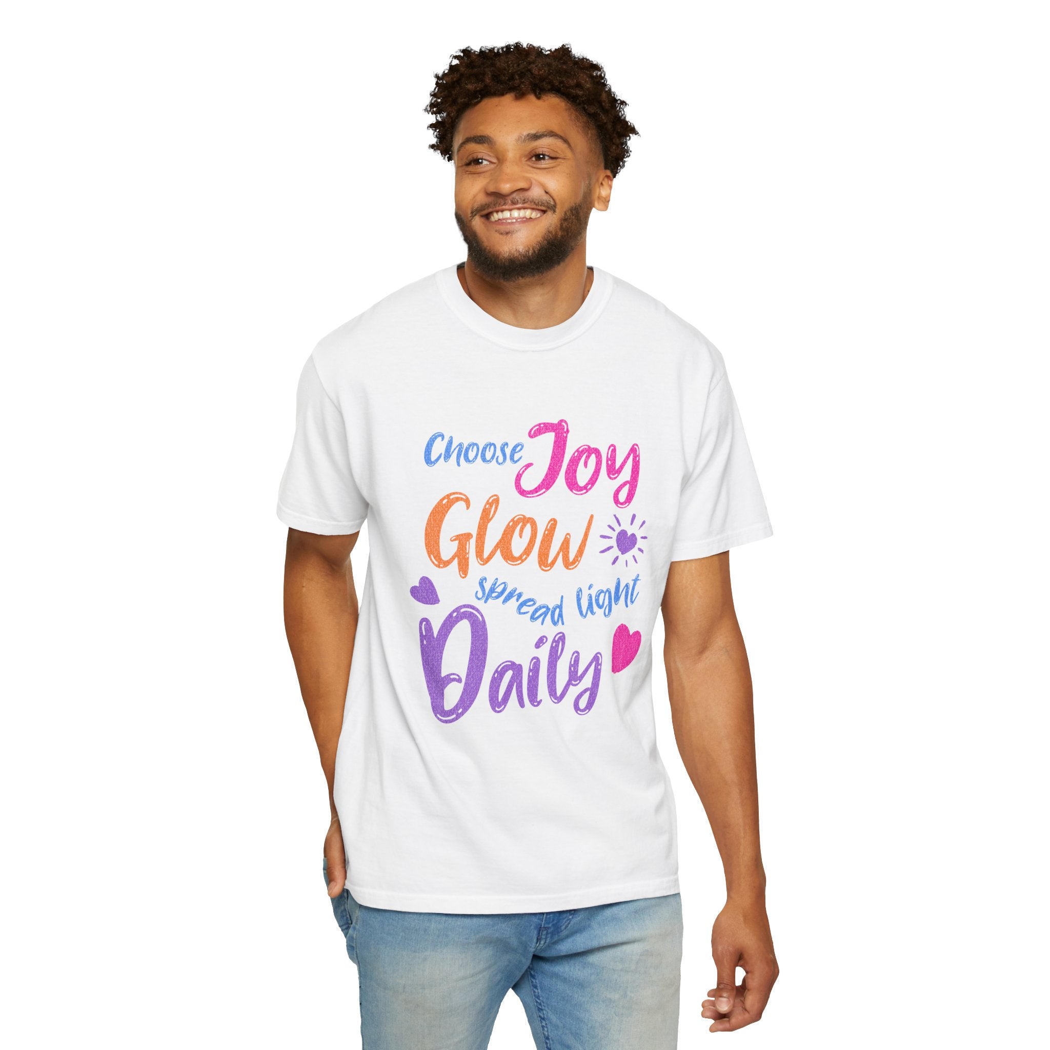 Textured Choose Joy Glow Spread Light Daily T-Shirt — Inspirational Positive Message Tee