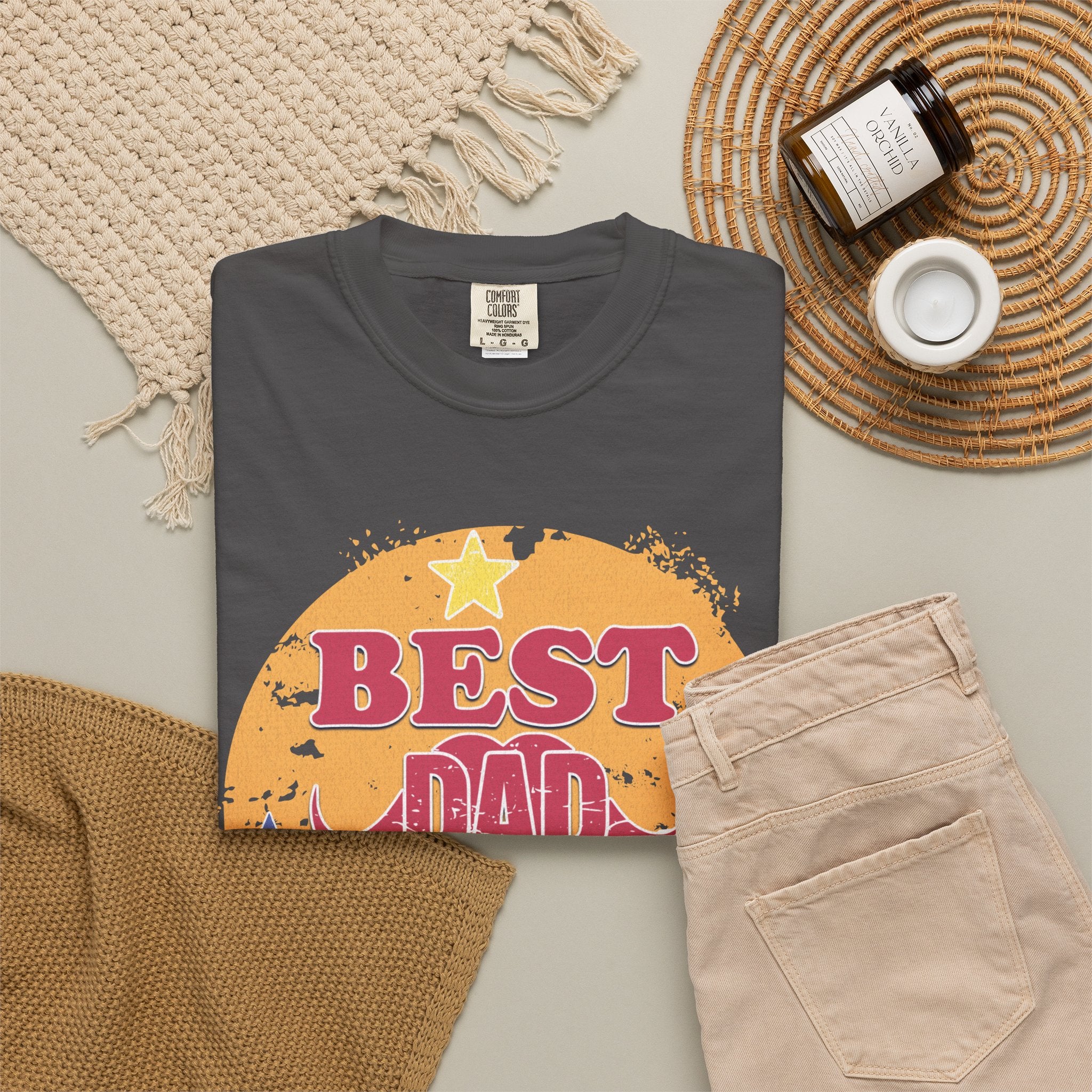 Best Dad Ever Textured T-Shirt — Retro Stars Father's Day Tee
