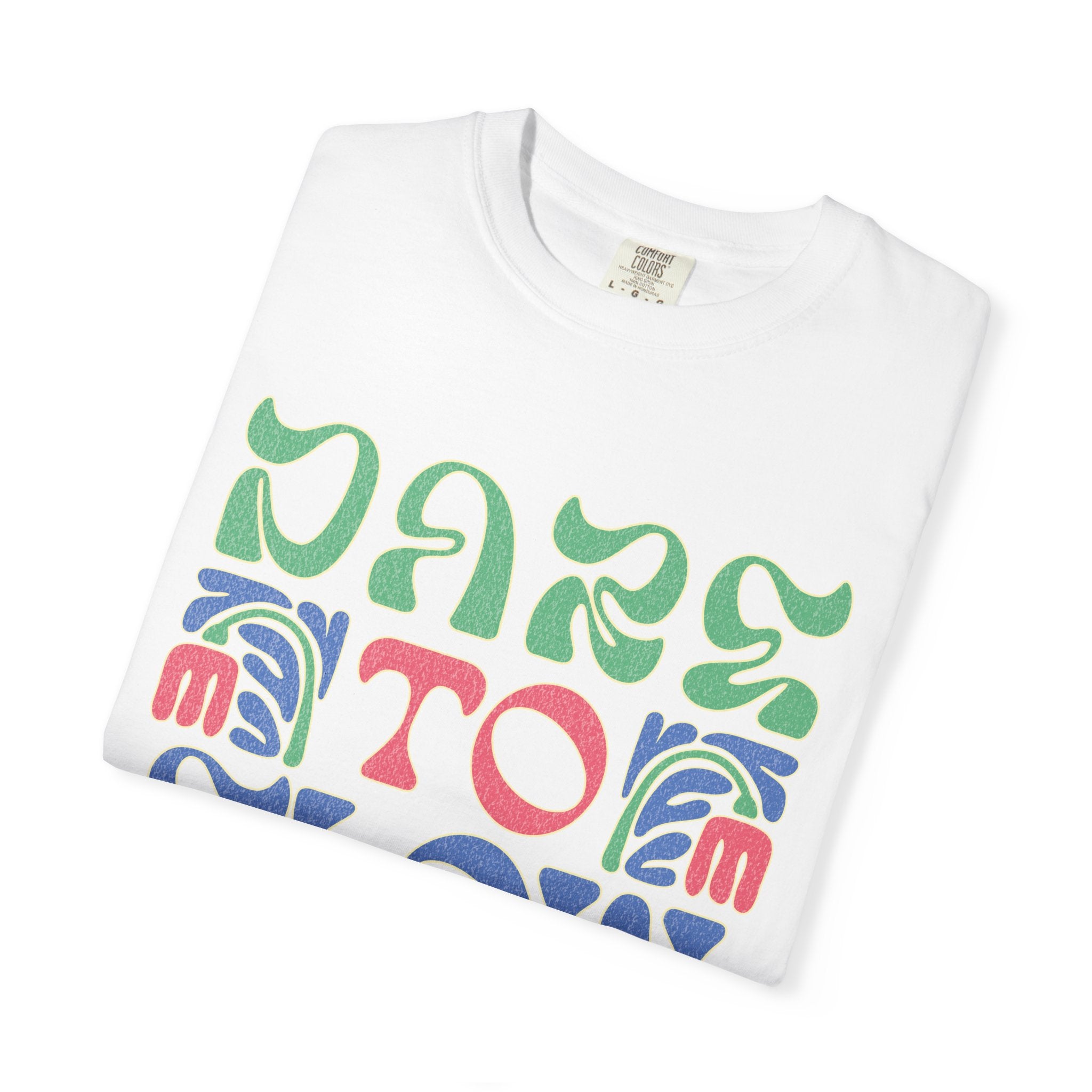 Dare To Flow T-Shirt | Textured Retro Groovy Typography, Colorful Wave Design