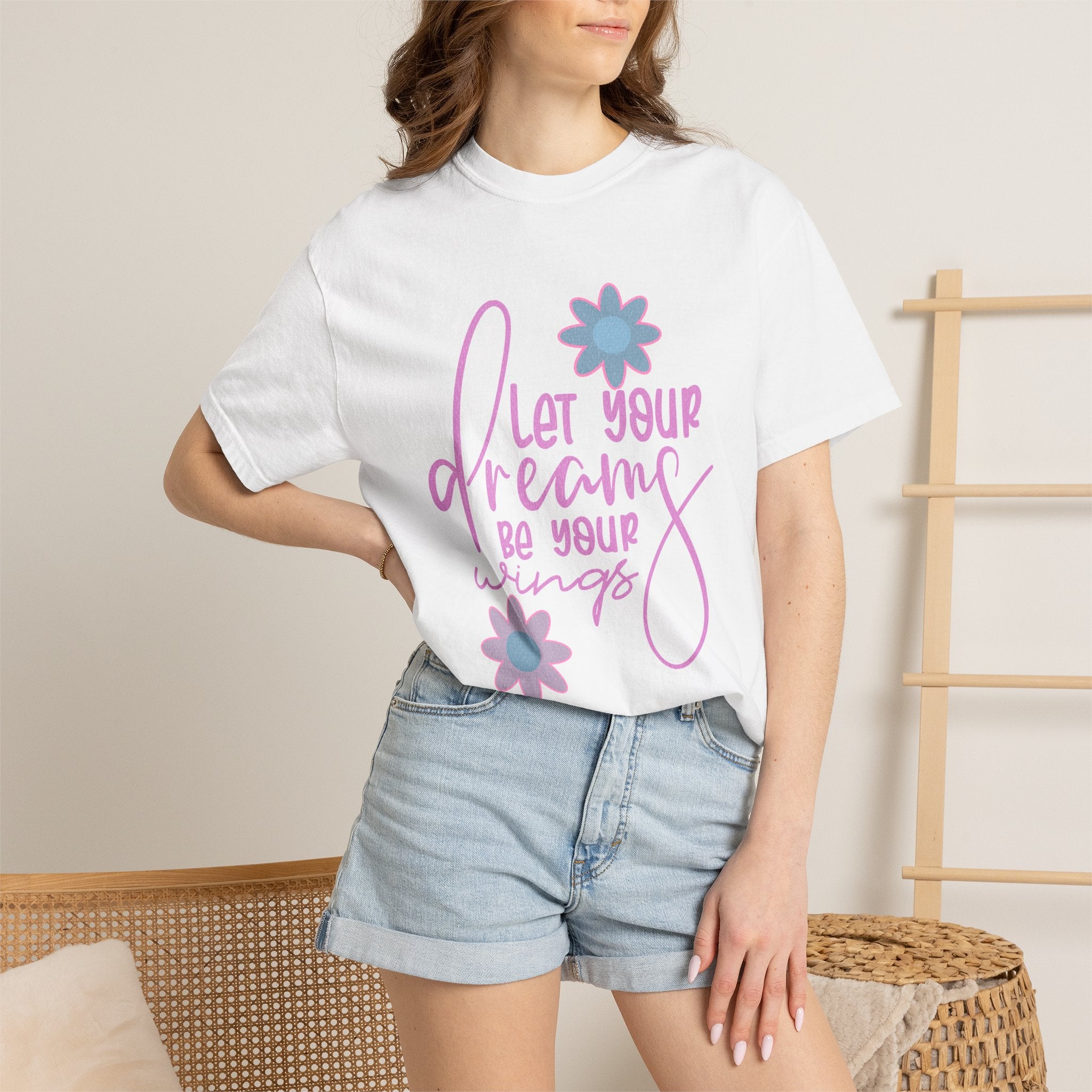 Textured Inspirational Floral Tee — "Let Your Dreams Be Your Wings"