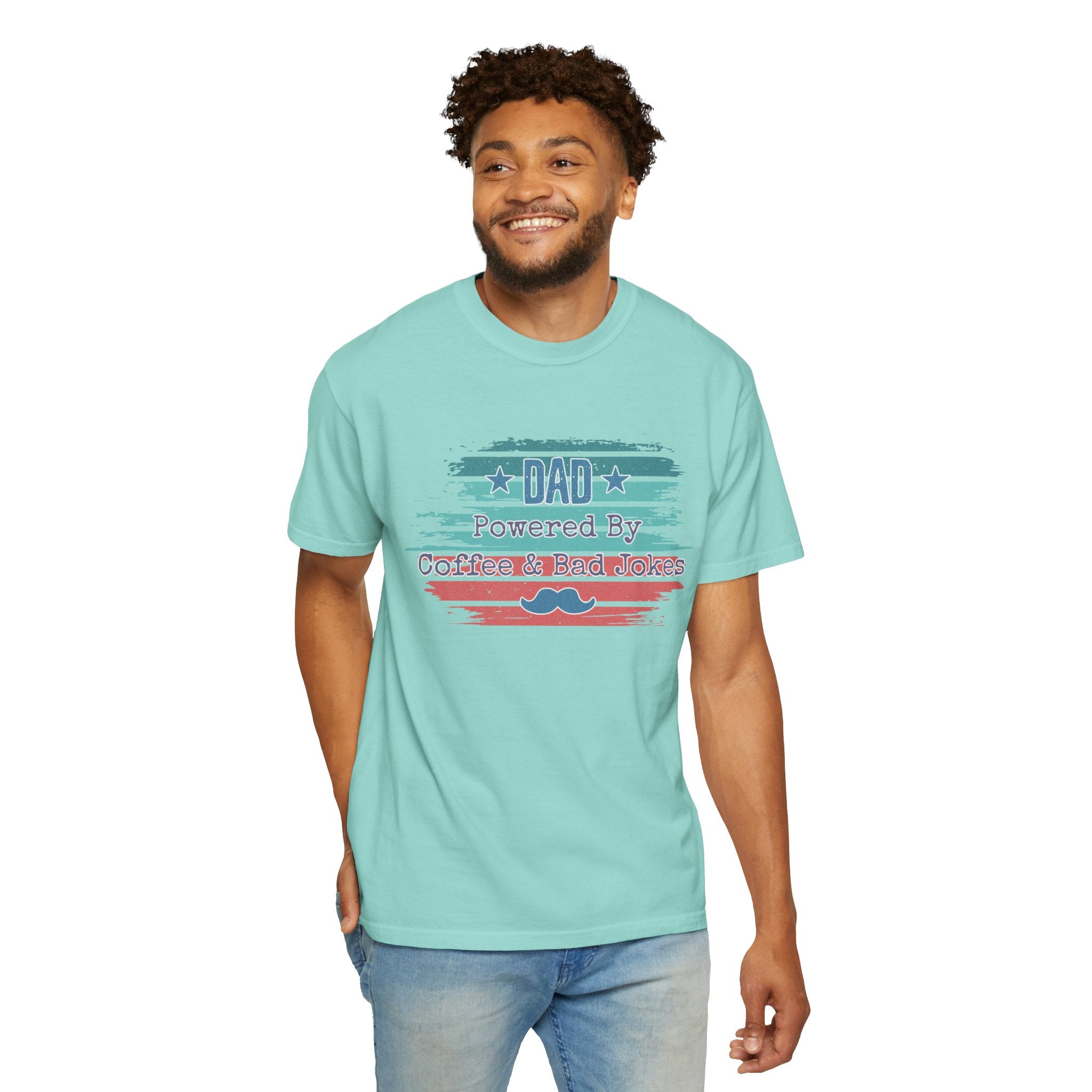 Dad "Powered by Coffee & Bad Jokers" Textured T-Shirt