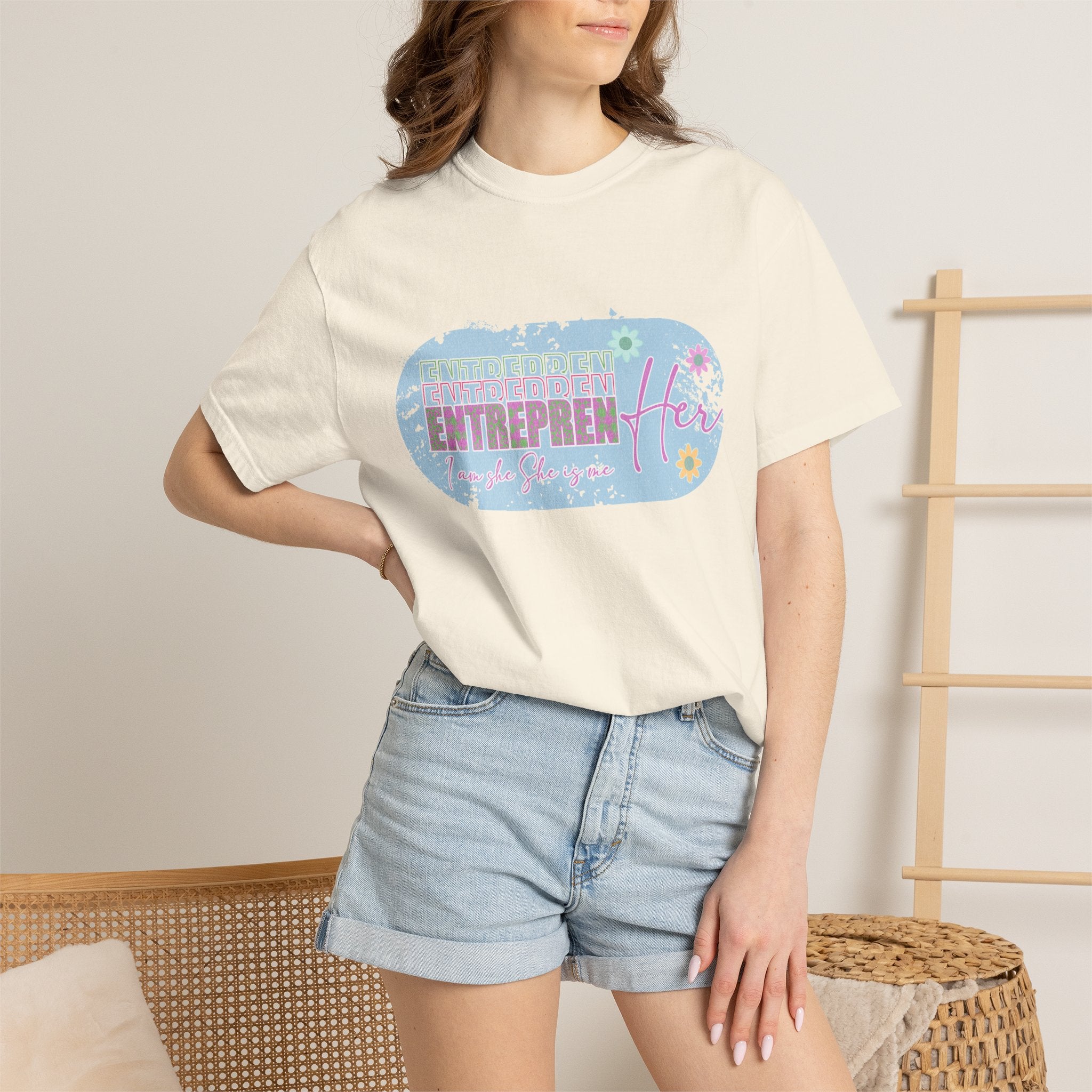 Entrepreneur Mom Floral Textured Tee — 'EntreprenHer' Graphic T-Shirt