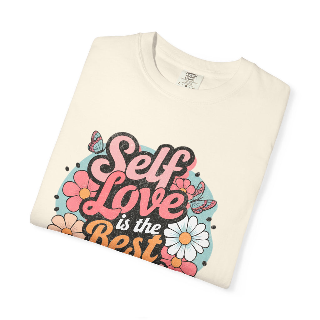 Self Love is the Best Medicine T-Shirt |Textured Floral Script Mental Health Design