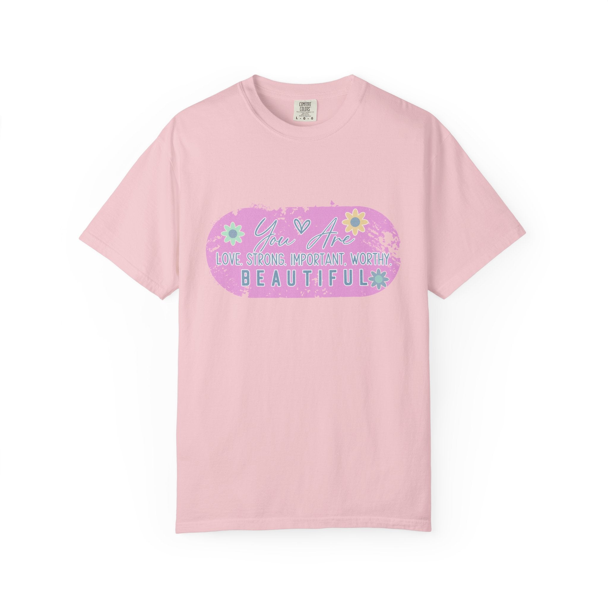 Textured T-Shirt — She is Brave, Strong, Worthy, Beautiful Floral Graphic Tee