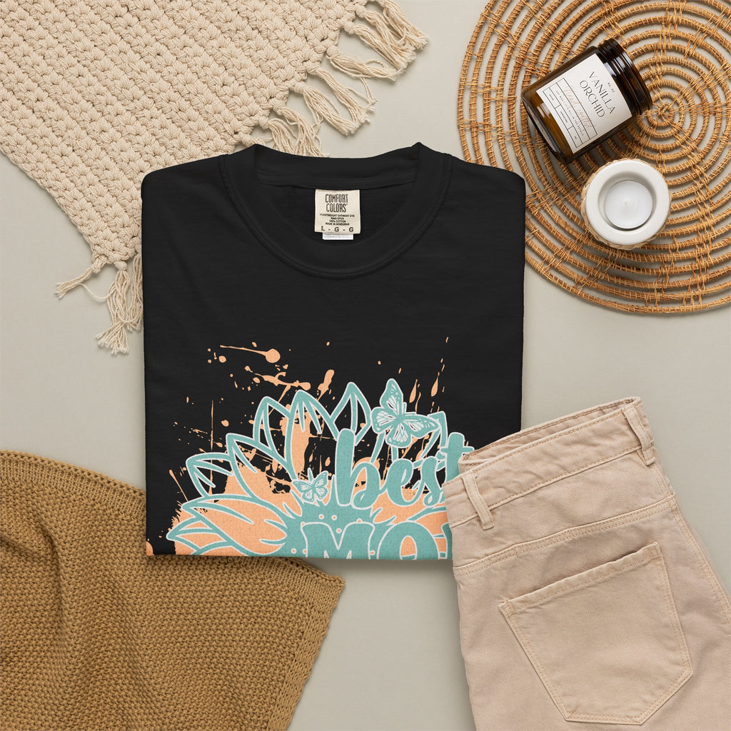 Best Mom Ever T-Shirt —Textured  Floral Sunflower Mother's Day Tee