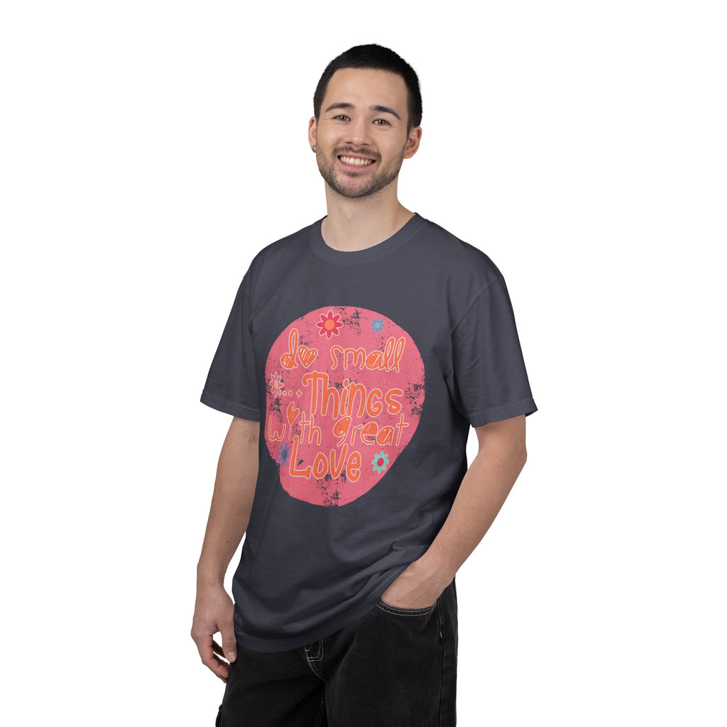 Textured T-Shirt — "Do Small Things With Great Love" Floral Circle Graphic