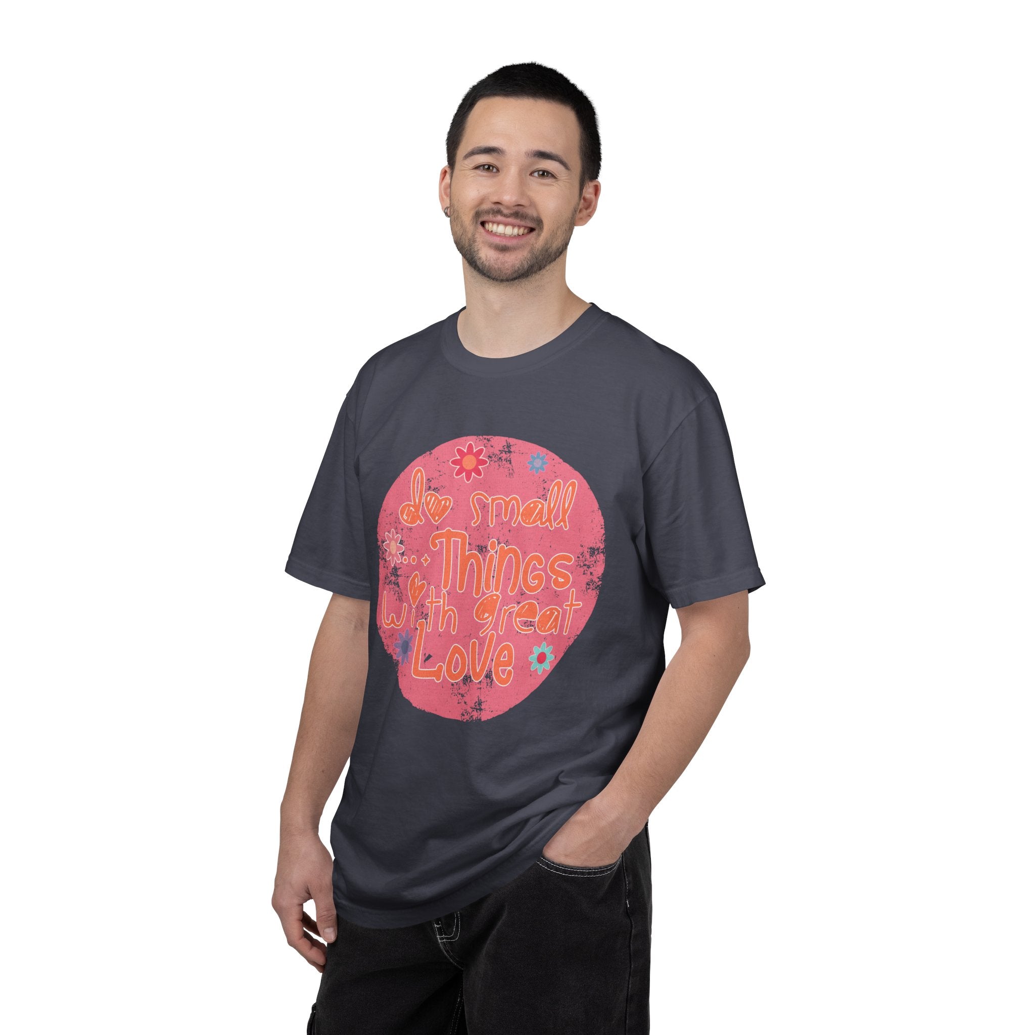 Textured T-Shirt — "Do Small Things With Great Love" Floral Circle Graphic