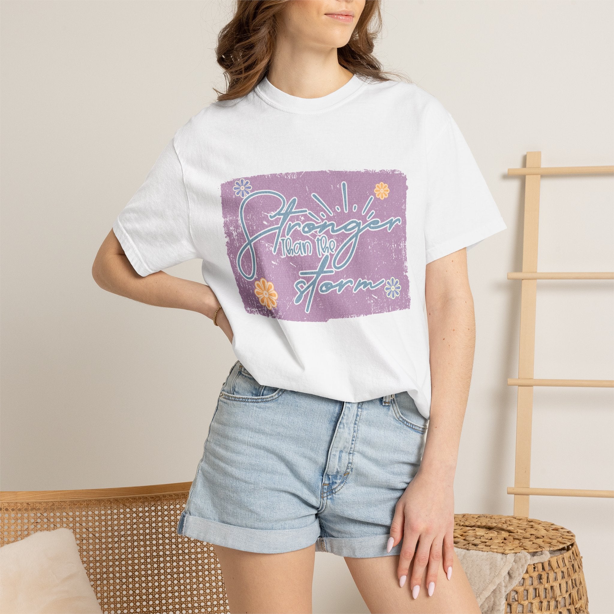 Stronger Than The Storm T-shirt |Textured Floral Script Graphic