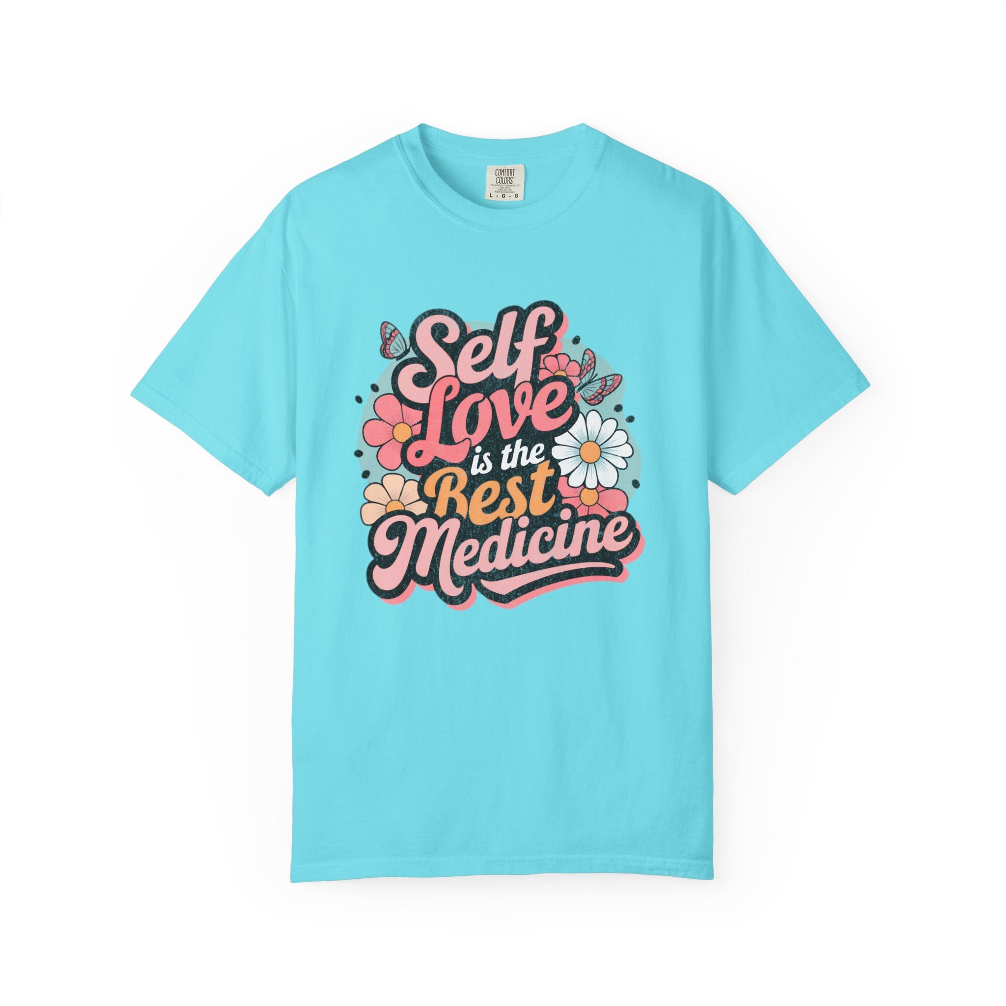 Self Love is the Best Medicine T-Shirt |Textured Floral Script Mental Health Design