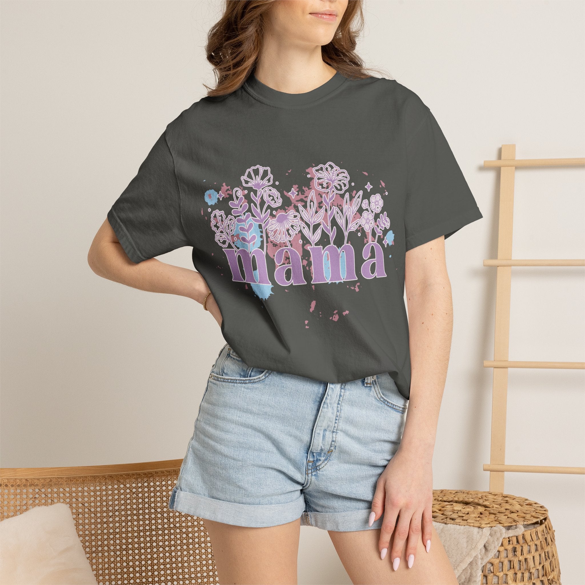 Mama Floral Splash Textured Tee — Pastel Garden Mother's Day T-Shirt