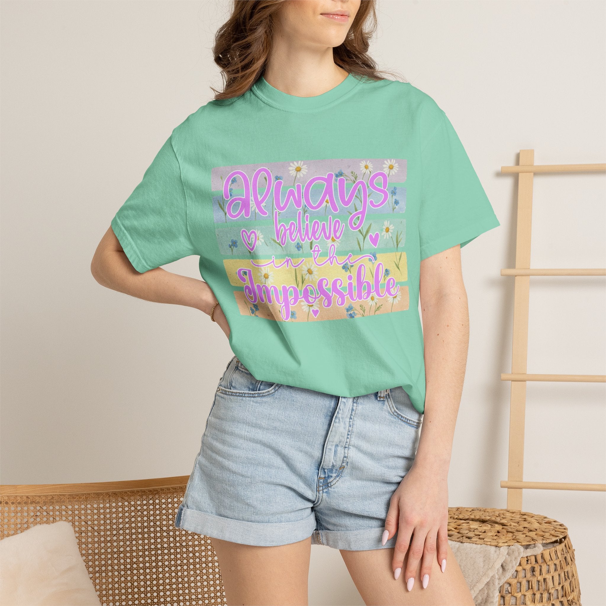 Textured Always Believe Impossible T-Shirt — Pastel Inspirational Graphic Tee