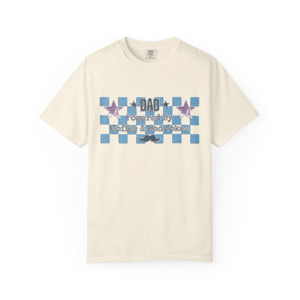 Textured Dad Powered By Coffee & Chaos T-Shirt — Retro Checkered Father's Day Tee