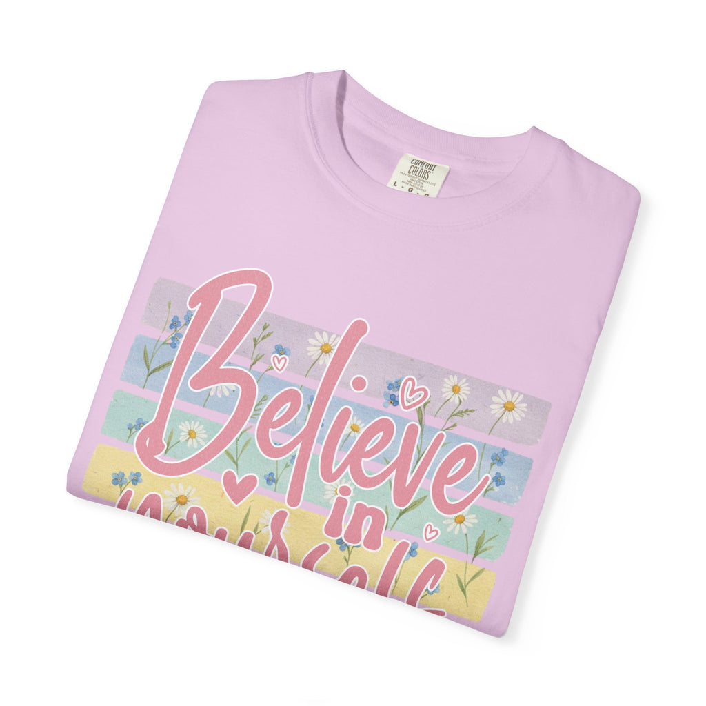 Textured Believe in Yourself T-Shirt — Pastel Floral Inspirational Tee