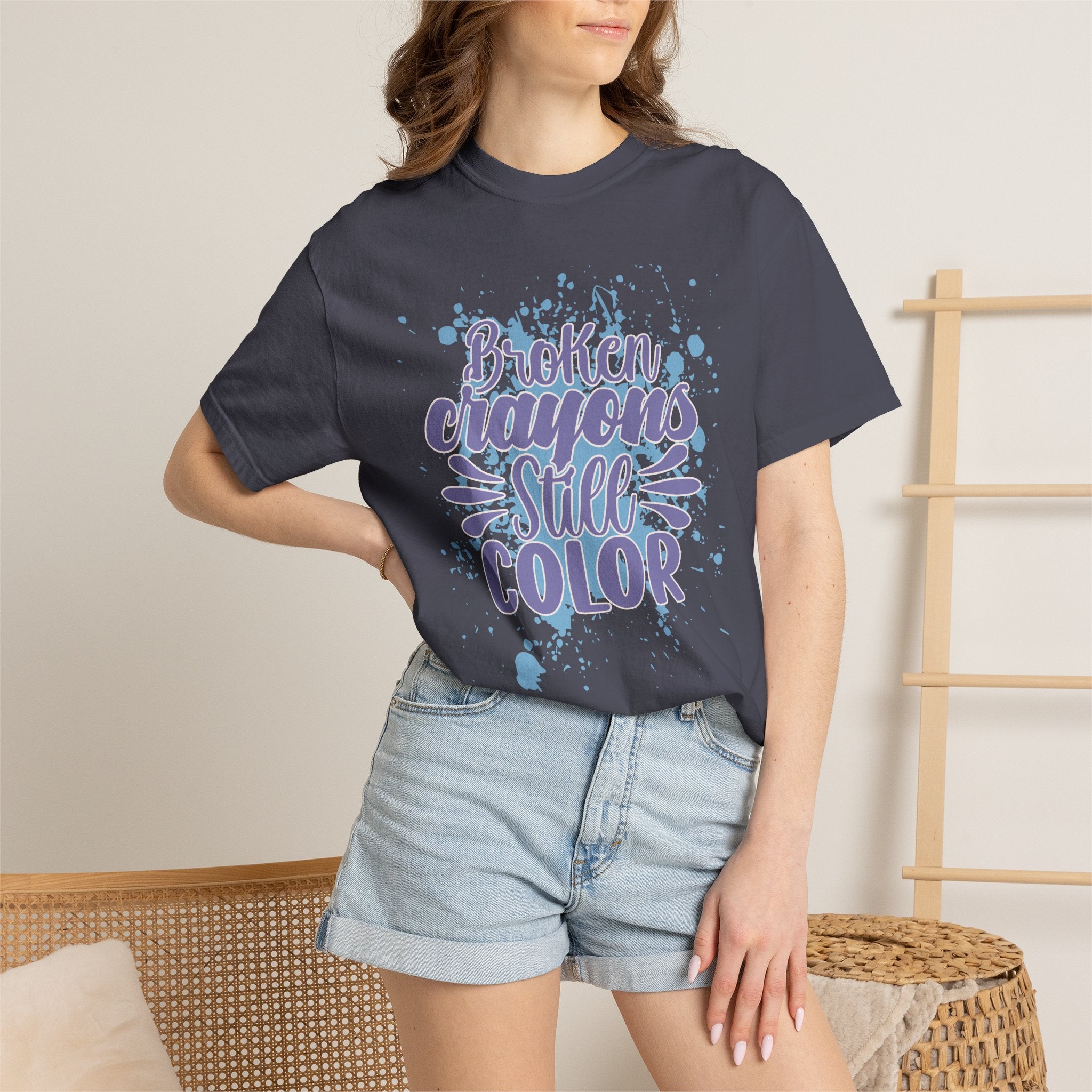 Broken Crayons Still Color  Textured T-Shirt — Inspirational Art Quote Tee