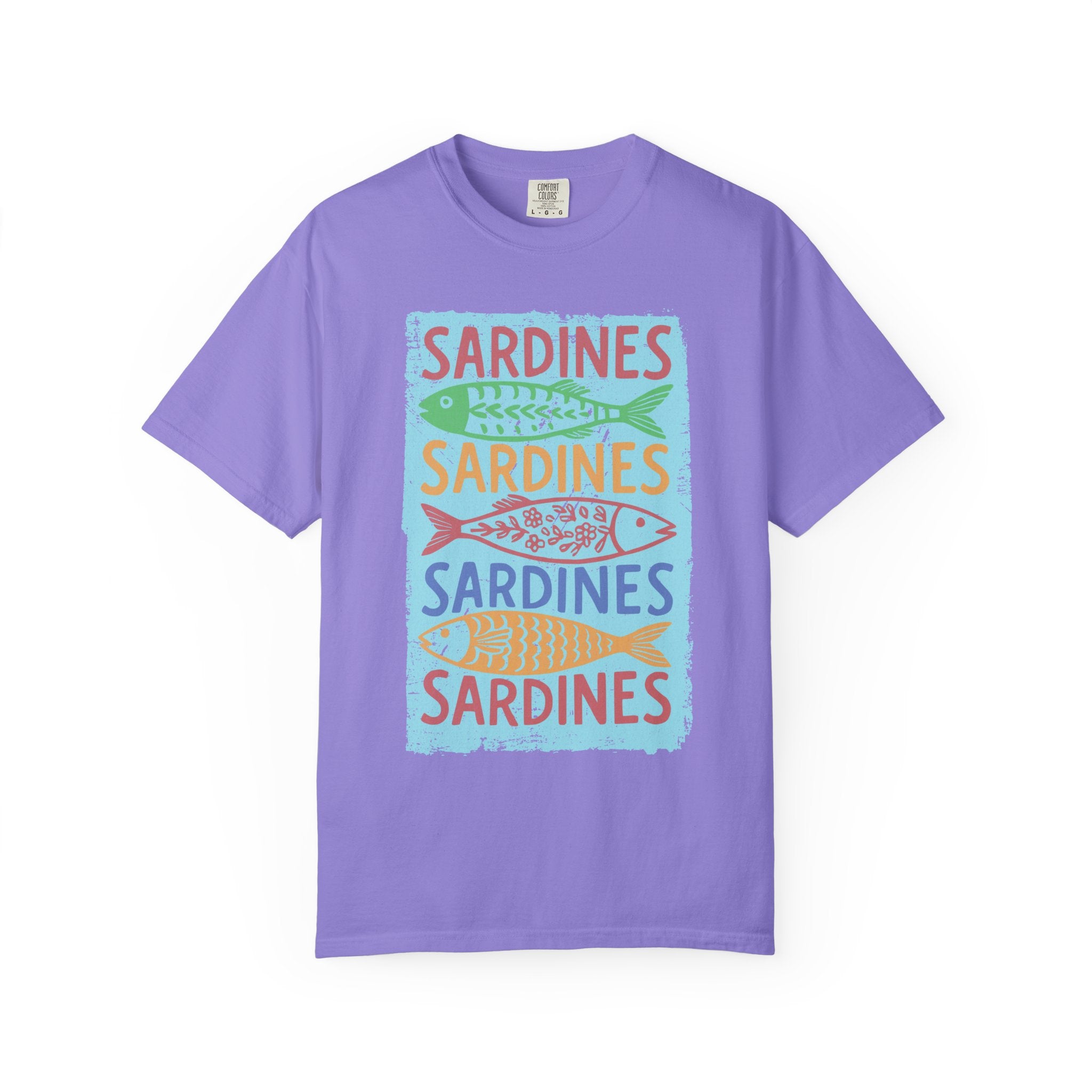 Sardines Colorblock Graphic Textured T-Shirt — Retro Coastal Fish Tee