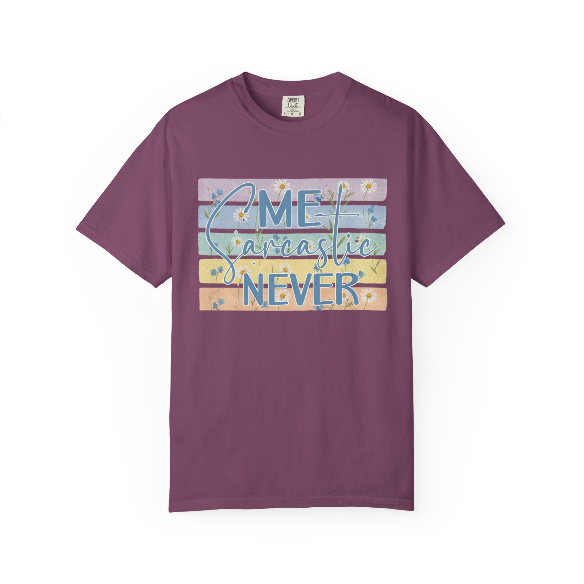 Textured Me Sarcastic Never T‑Shirt — Funny Retro Pastel Striped Tee for Sarcasm Lovers
