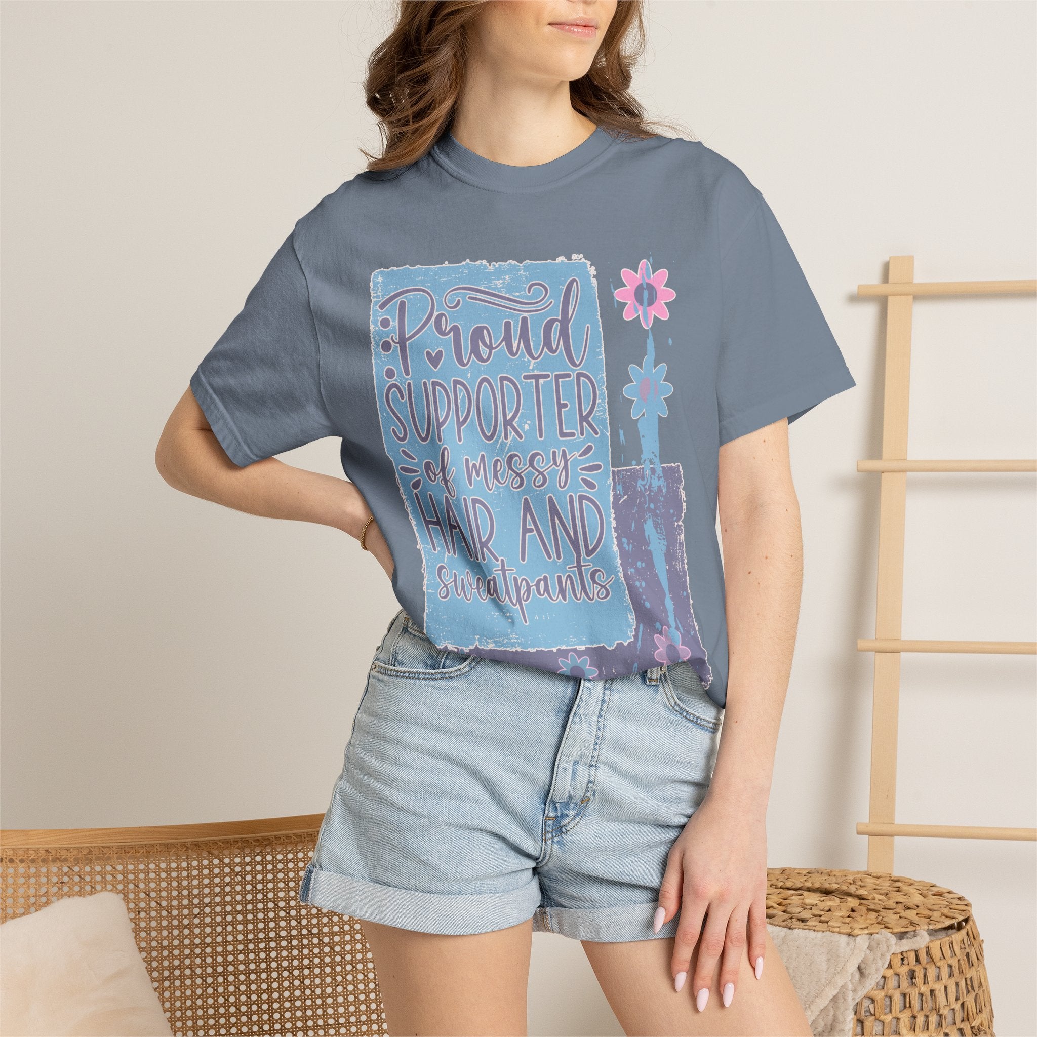 Supporter of Messy Hair & Sweatpants Textured T-Shirt