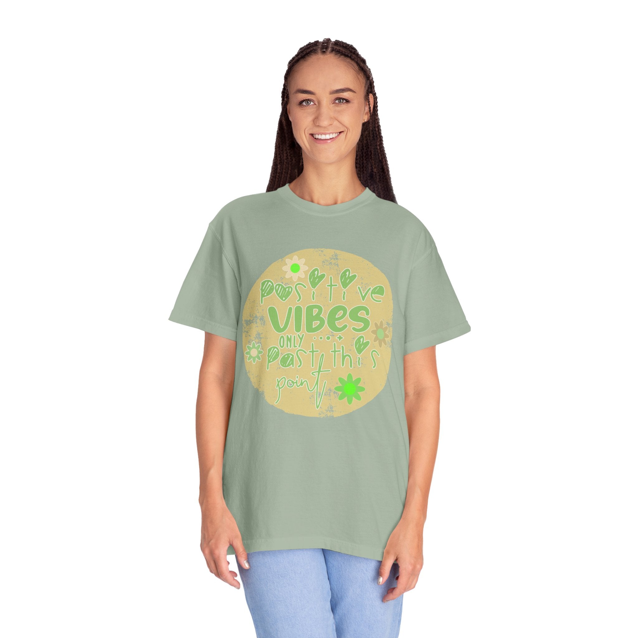 Textured Positive Vibes T-Shirt – "Positive Vibes Only" Retro Floral Graphic Tee