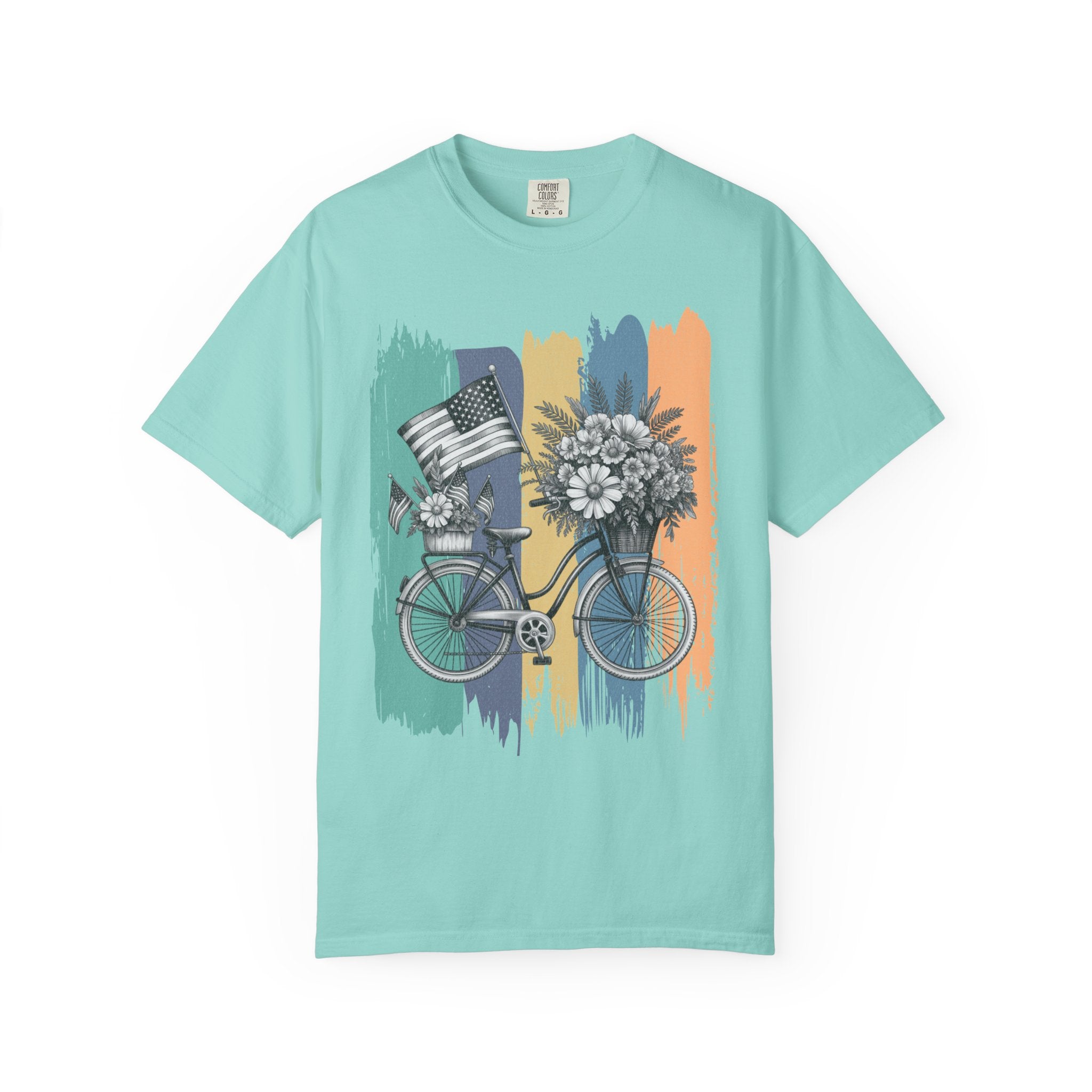 Textured Vintage Bicycle Bouquet T-Shirt — Americana Floral Bike Tee