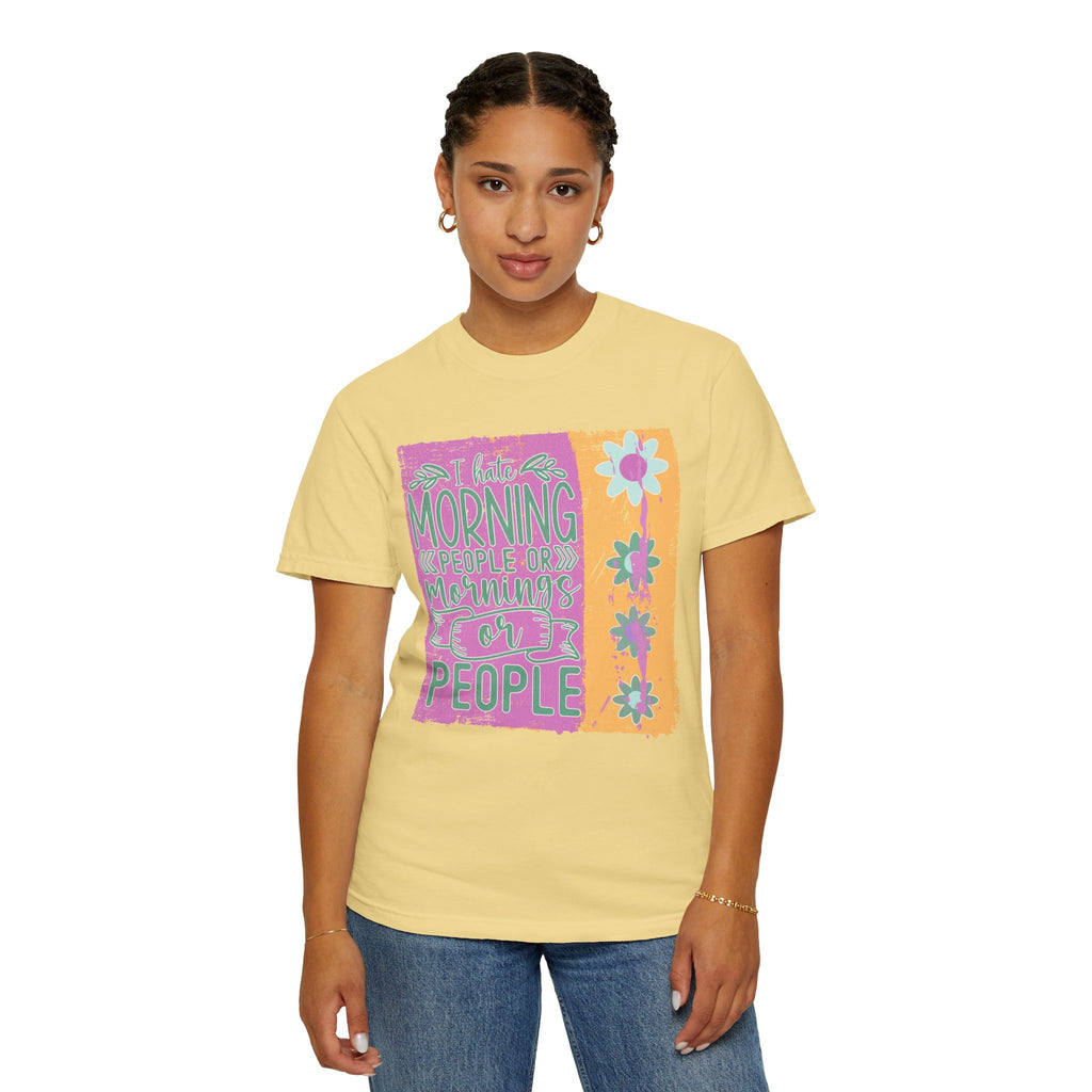 I Hate Morning People Textured  Shirt — Retro Flower Graphic Tee