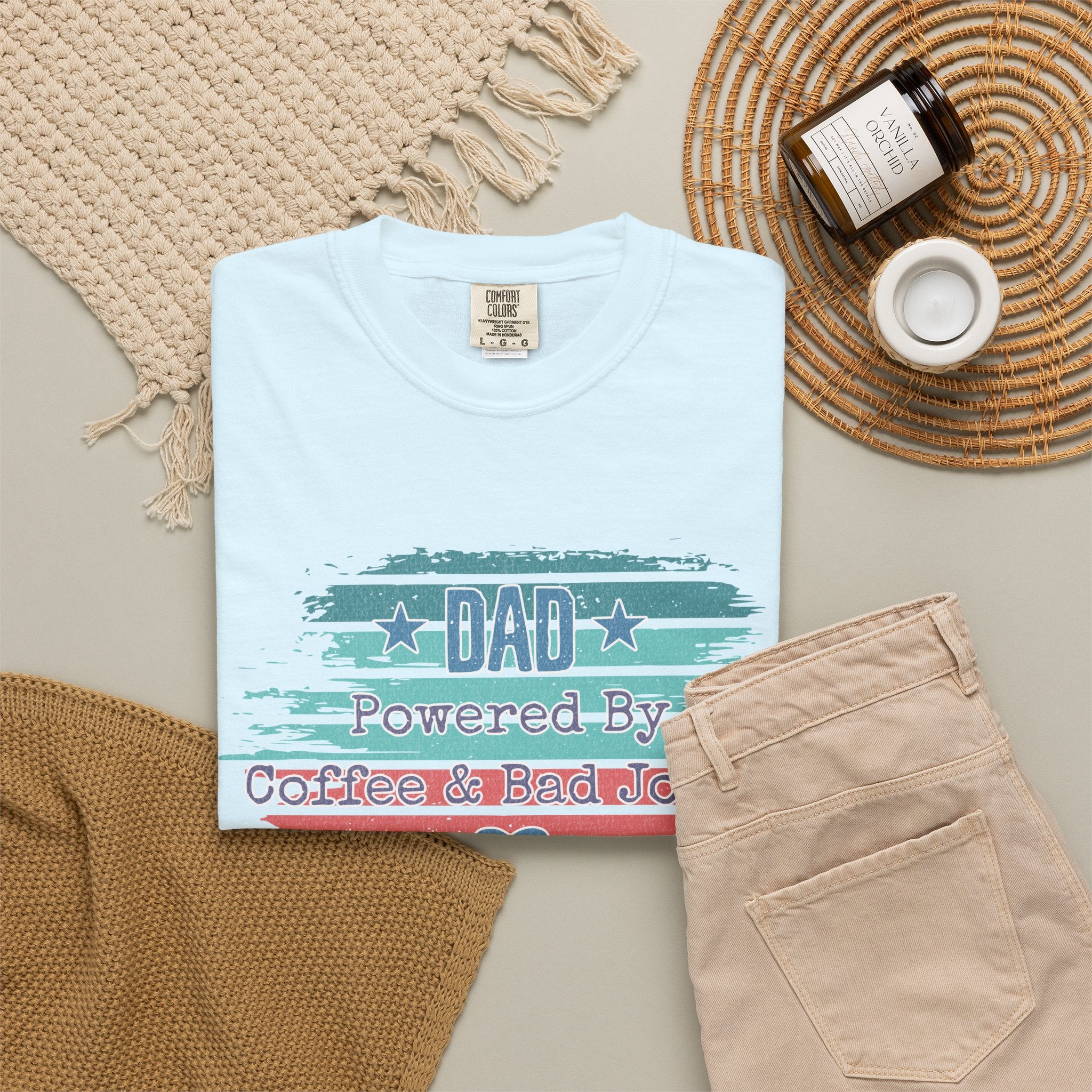 Dad "Powered by Coffee & Bad Jokers" Textured T-Shirt