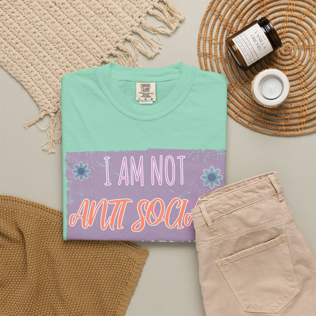 Textured Graphic T-Shirt — "I Am Not Anti Social I Just Hate You" Retro Floral Tee