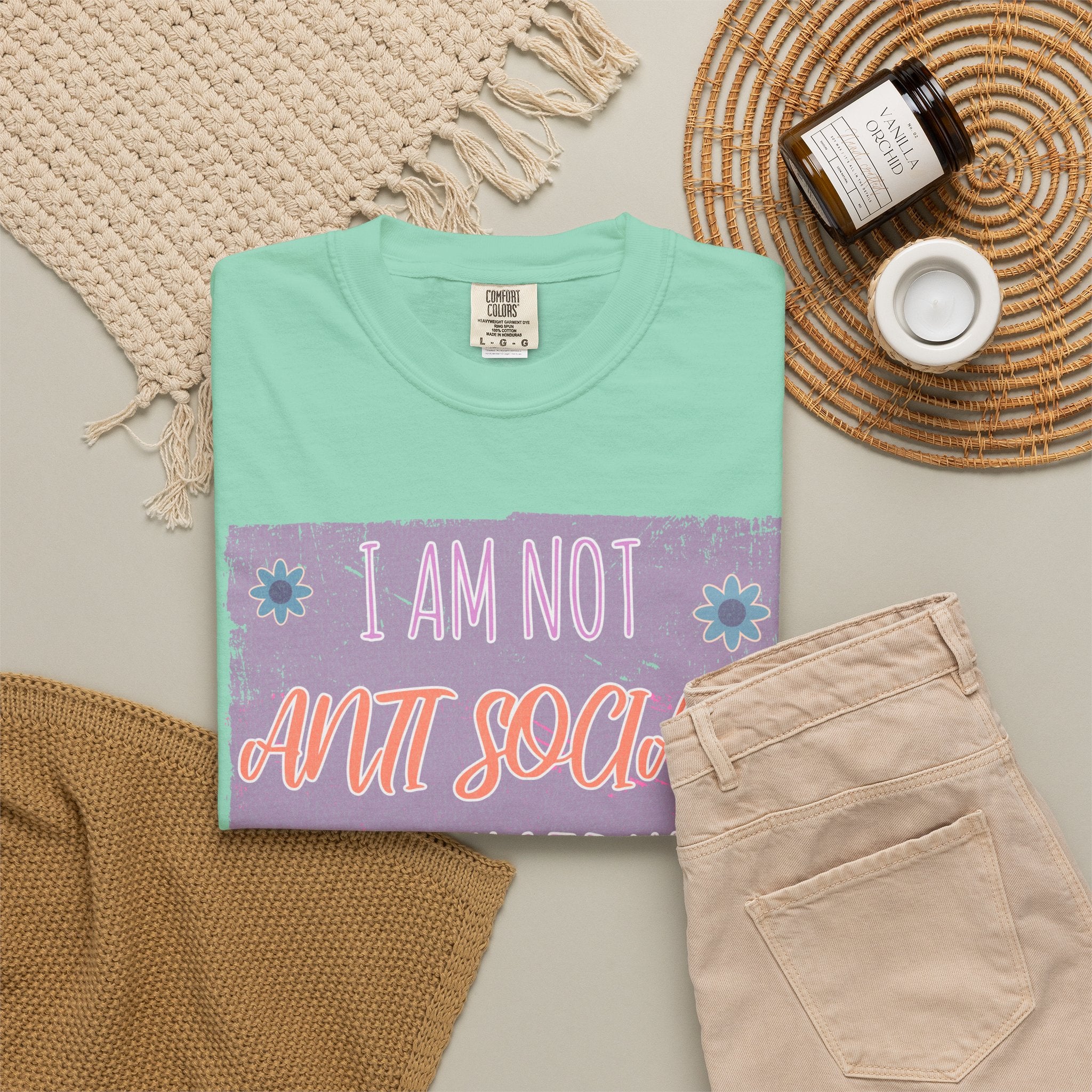 Textured Graphic T-Shirt — "I Am Not Anti Social I Just Hate You" Retro Floral Tee