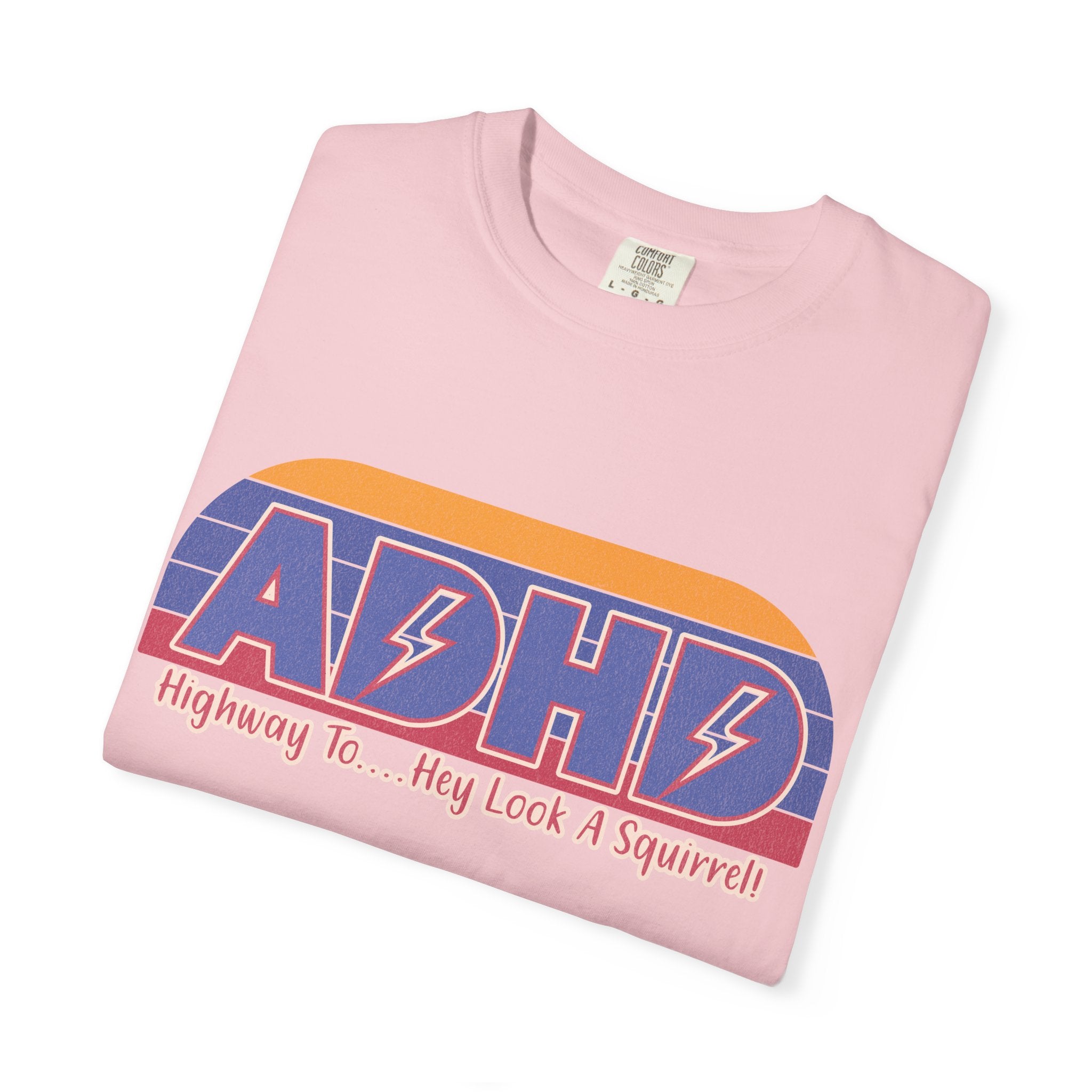 ADHD Retro Stripe T-Shirt — "Highway To... Hey Look A Squirrel" Graphic Tee