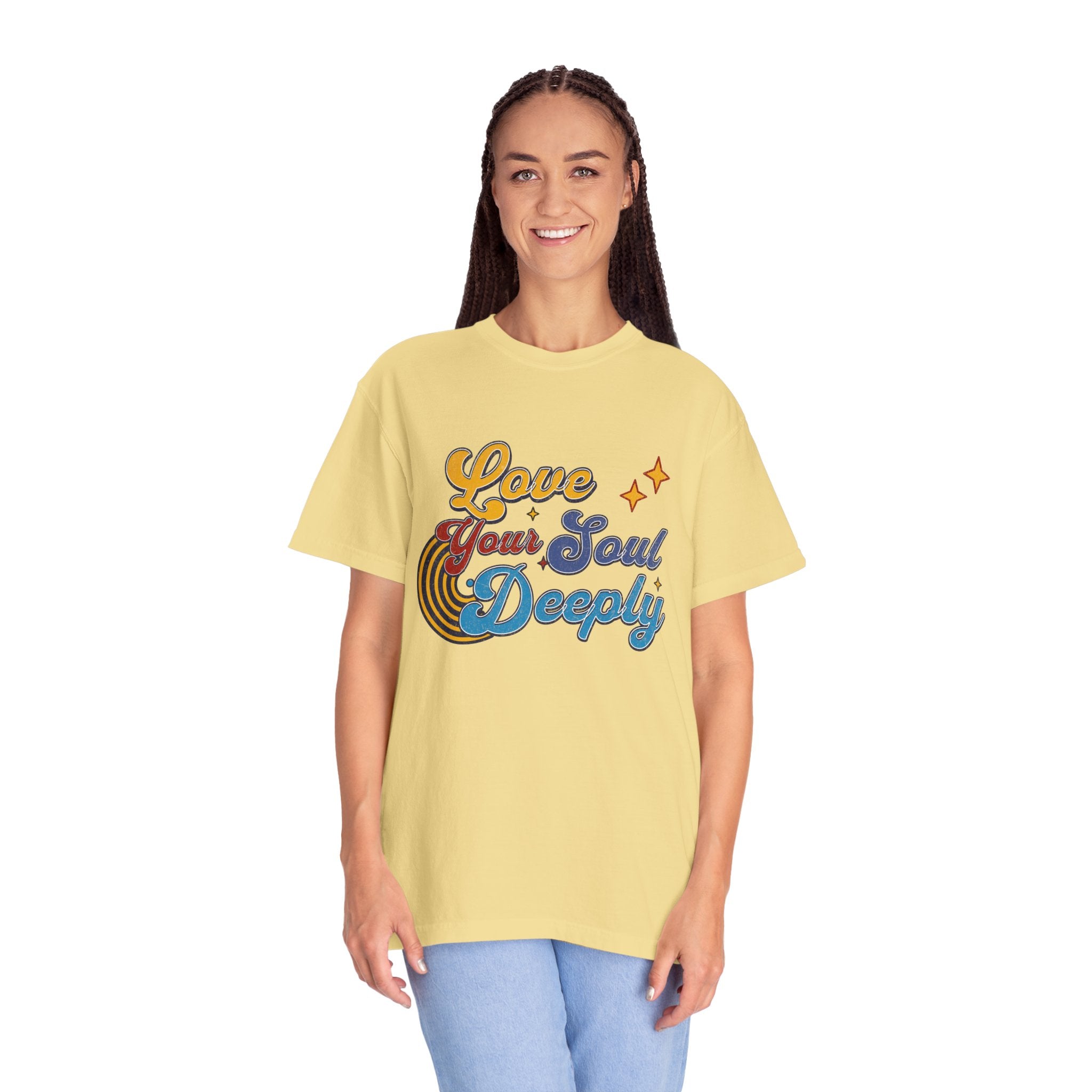 Textured Love Your Soul Deeply T-Shirt — Retro Positive Message Tee