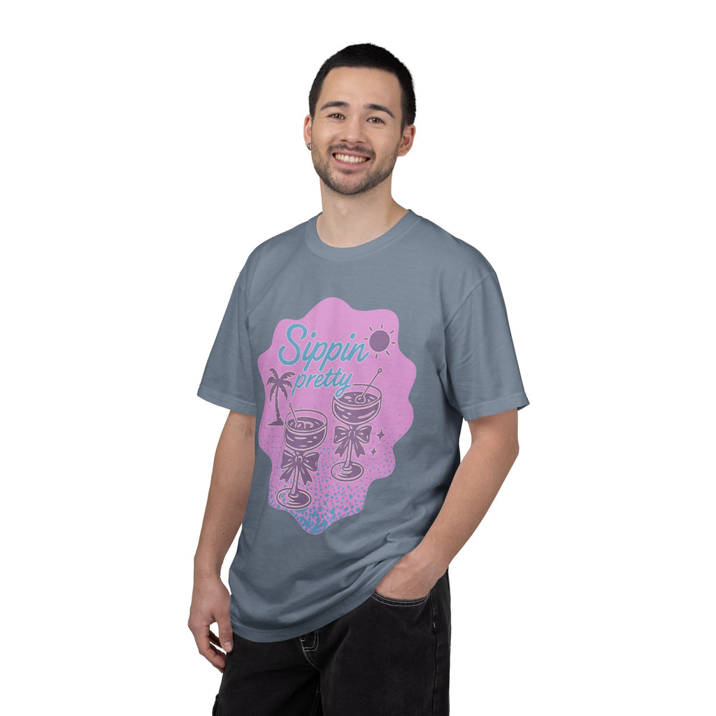 T-Shirt — "Sippin' Pretty" Tropical Cocktail Textured Graphic Tee