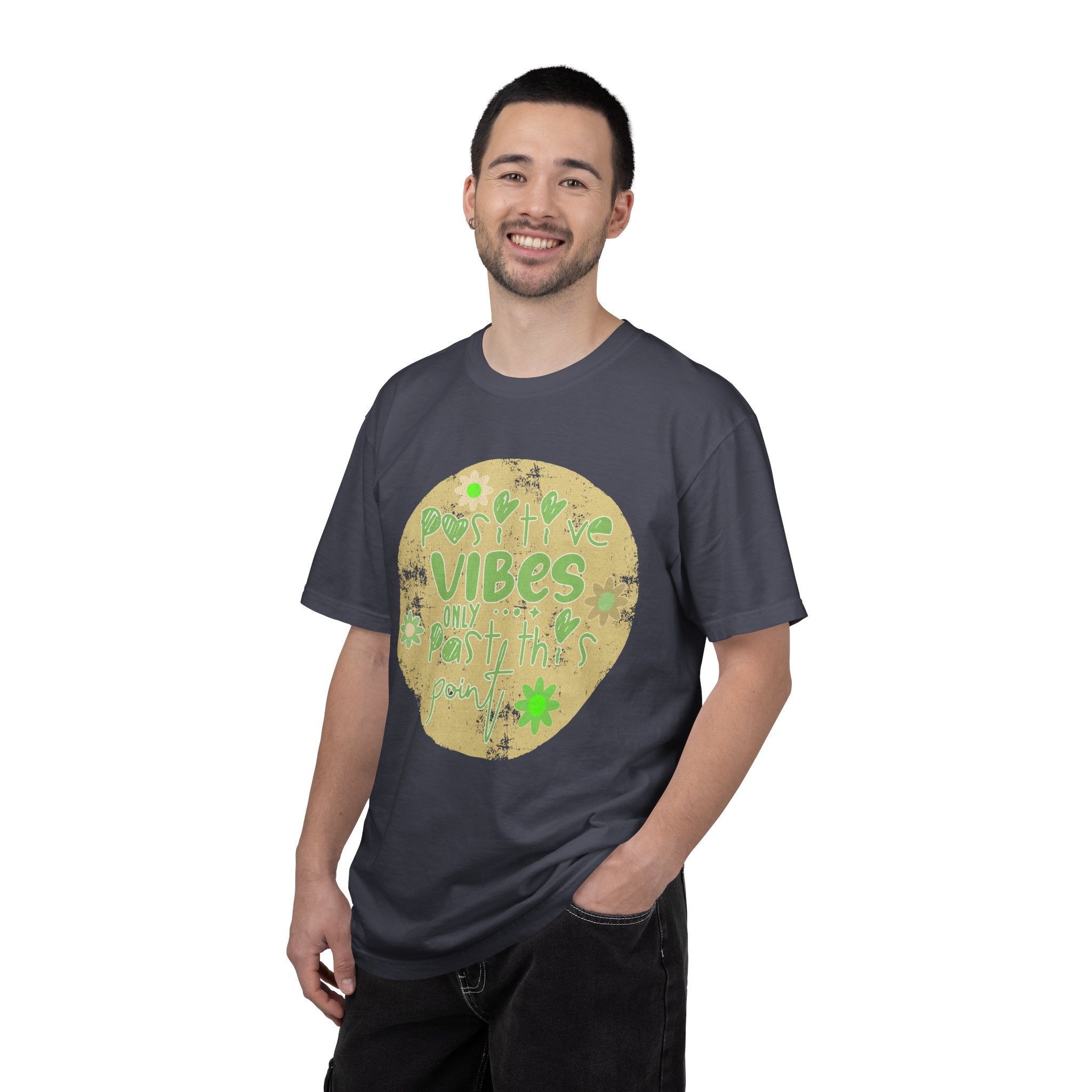 Textured Positive Vibes T-Shirt – "Positive Vibes Only" Retro Floral Graphic Tee