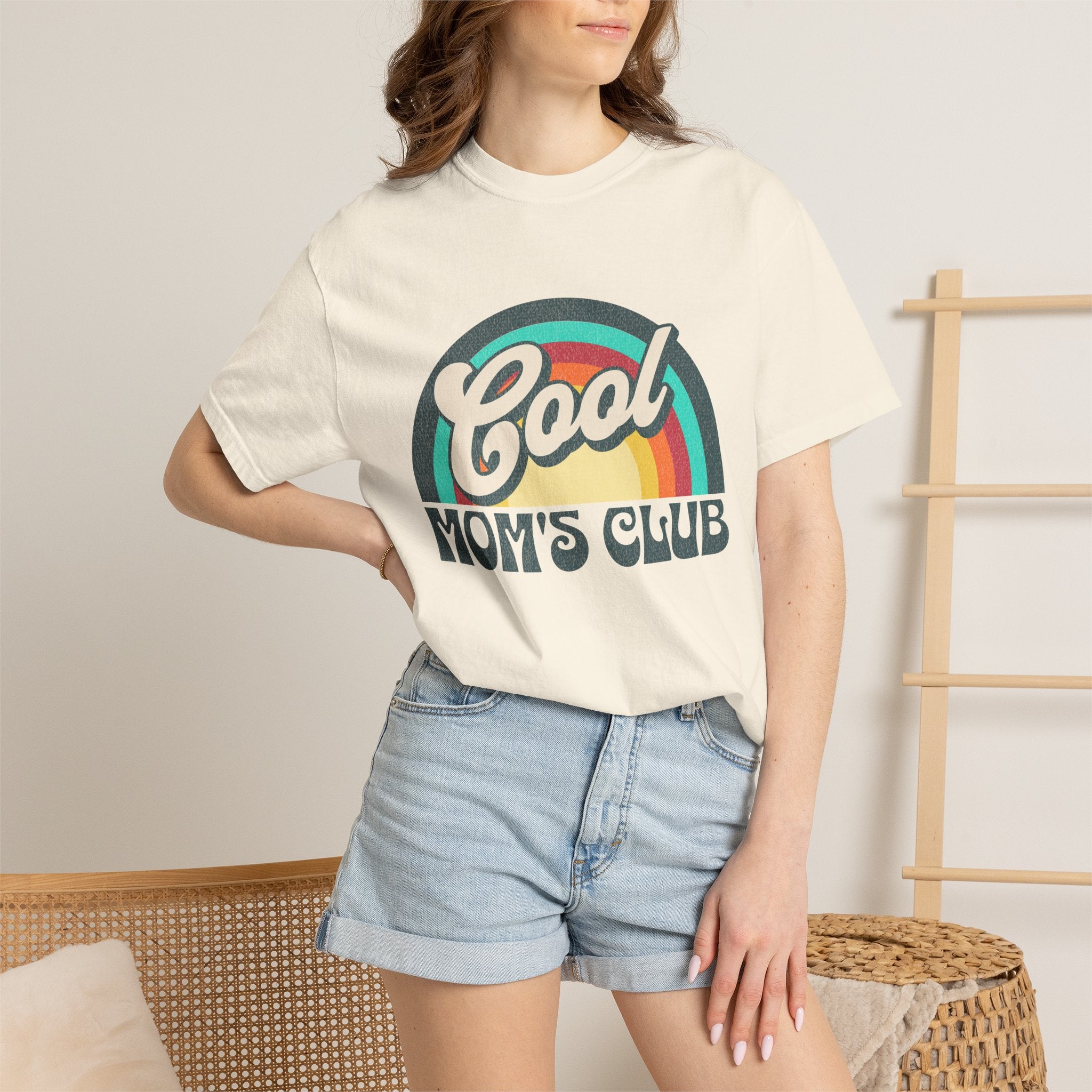 Cool Moms Club Textured T-shirt | Retro Cool Moms Club Rainbow