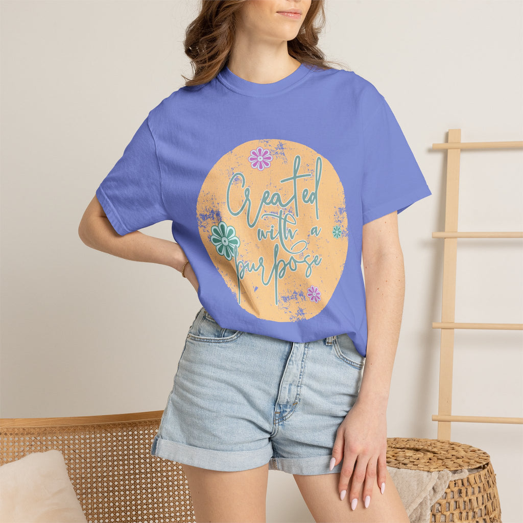 Created with a Purpose T-shirt |Textured Floral Handlettering Circle Design