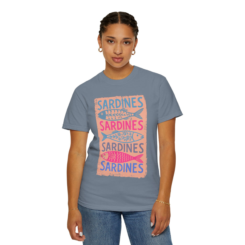 Sardines Textured Graphic T-Shirt — Retro Fish Print Tee