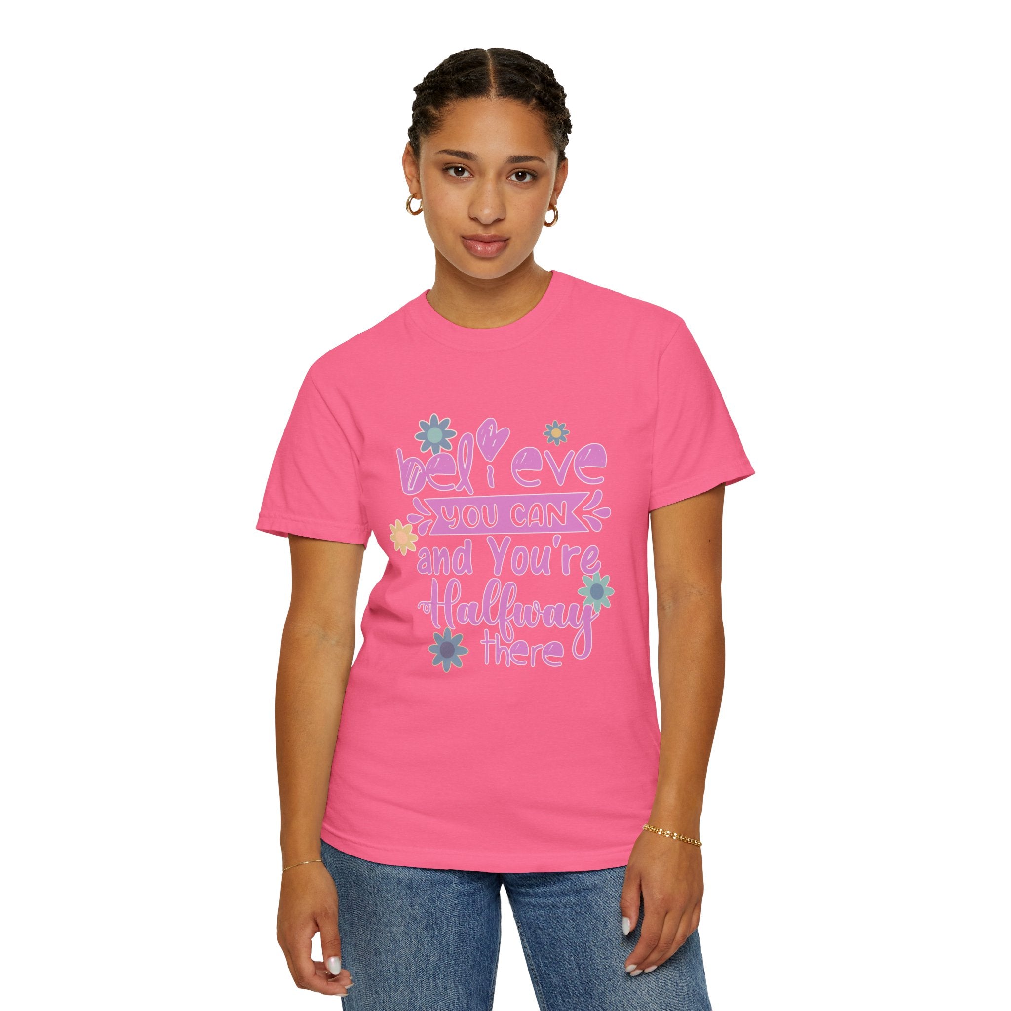 Textured Believe You Can T-Shirt — Inspirational Floral Motivational Tee