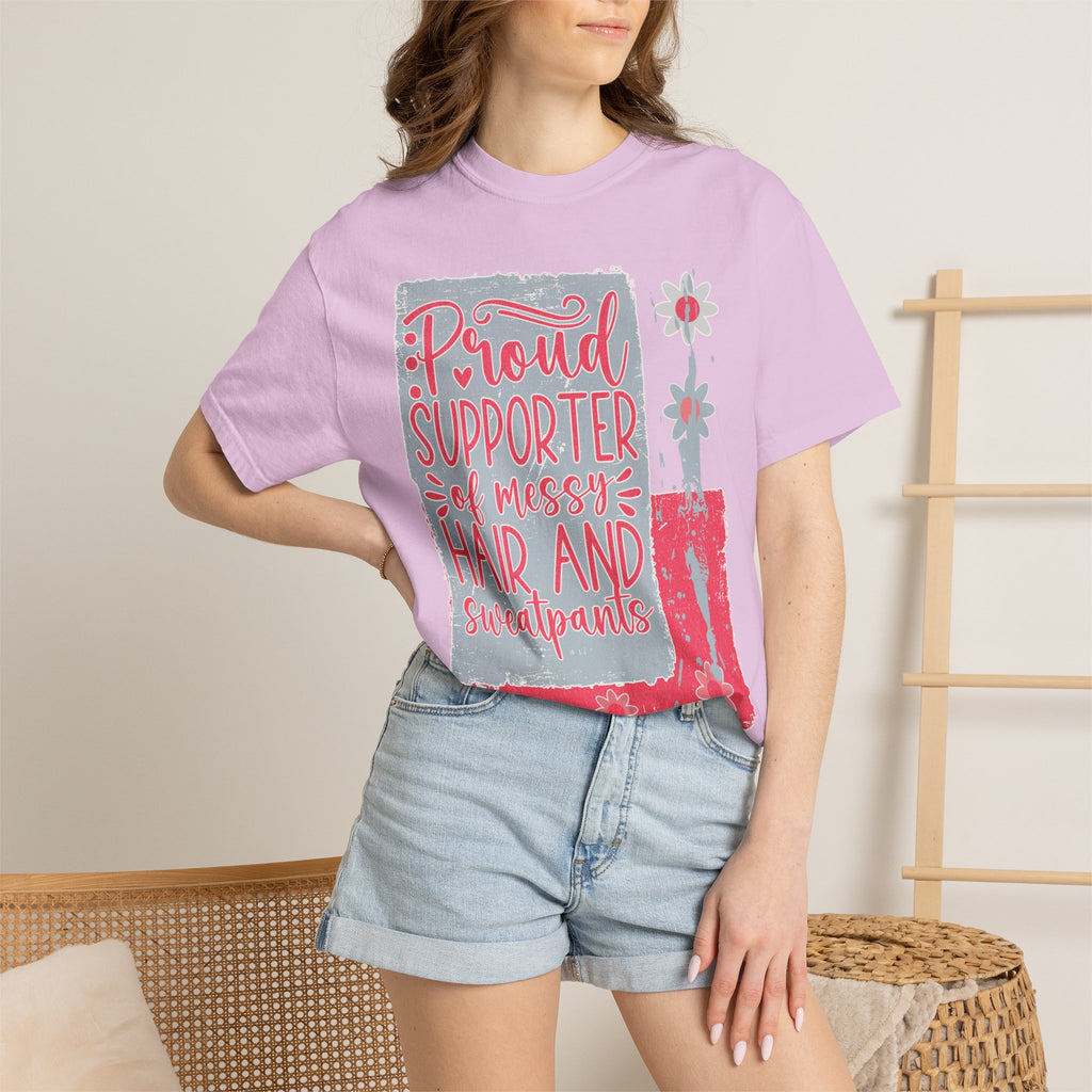 Supporter of Messy Hair & Sweatpants Textured T-Shirt