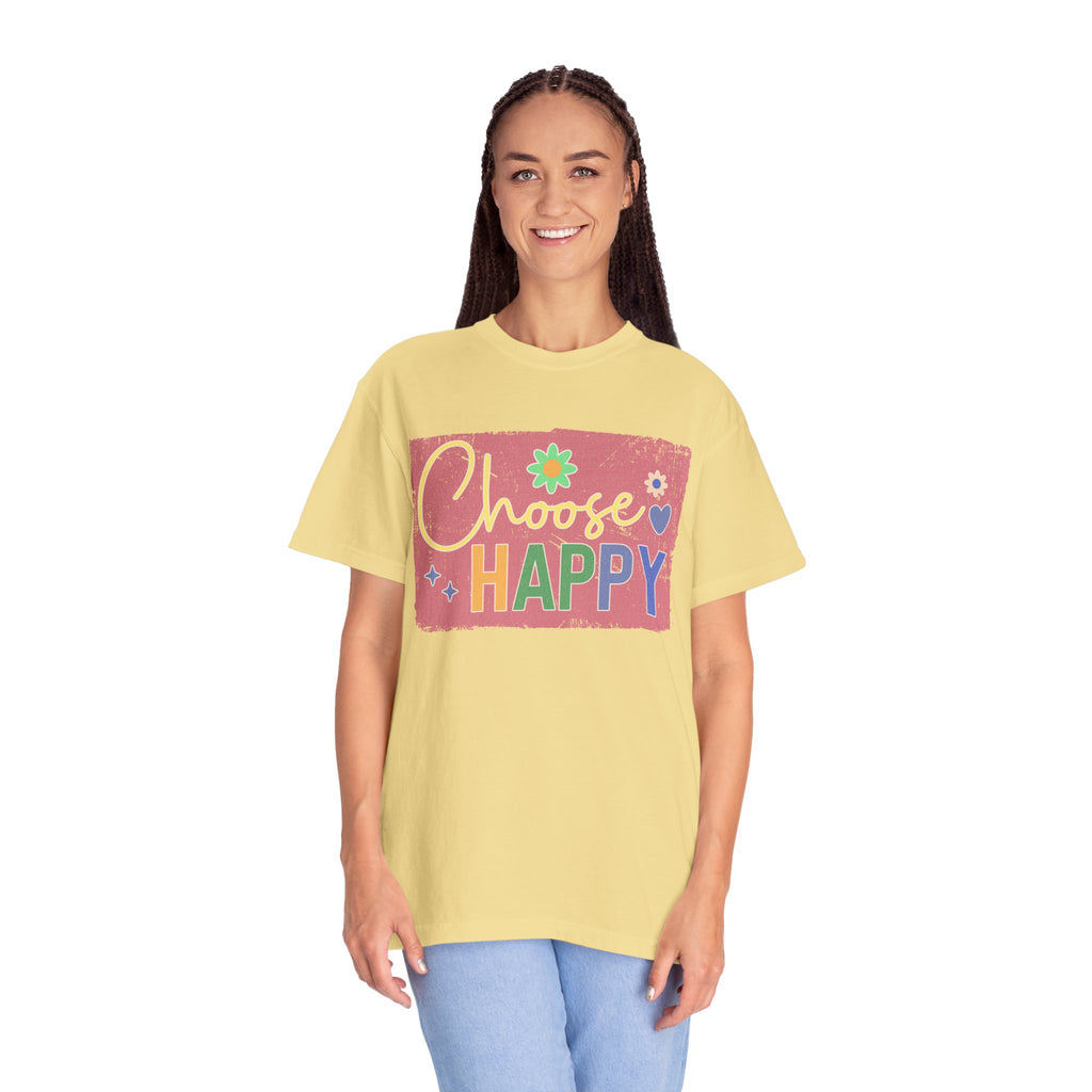 Choose Happy Textured T-Shirt – Retro Floral Positive Vibes Tee