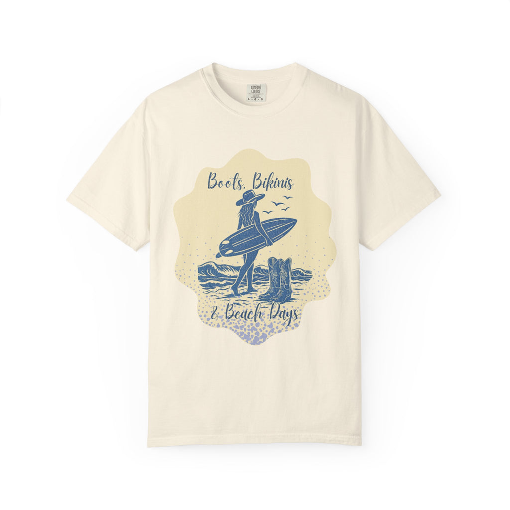Textured Surf Vibes T-Shirt — 'Beach, Bikinis & Beach Days' Vintage Surf Graphic