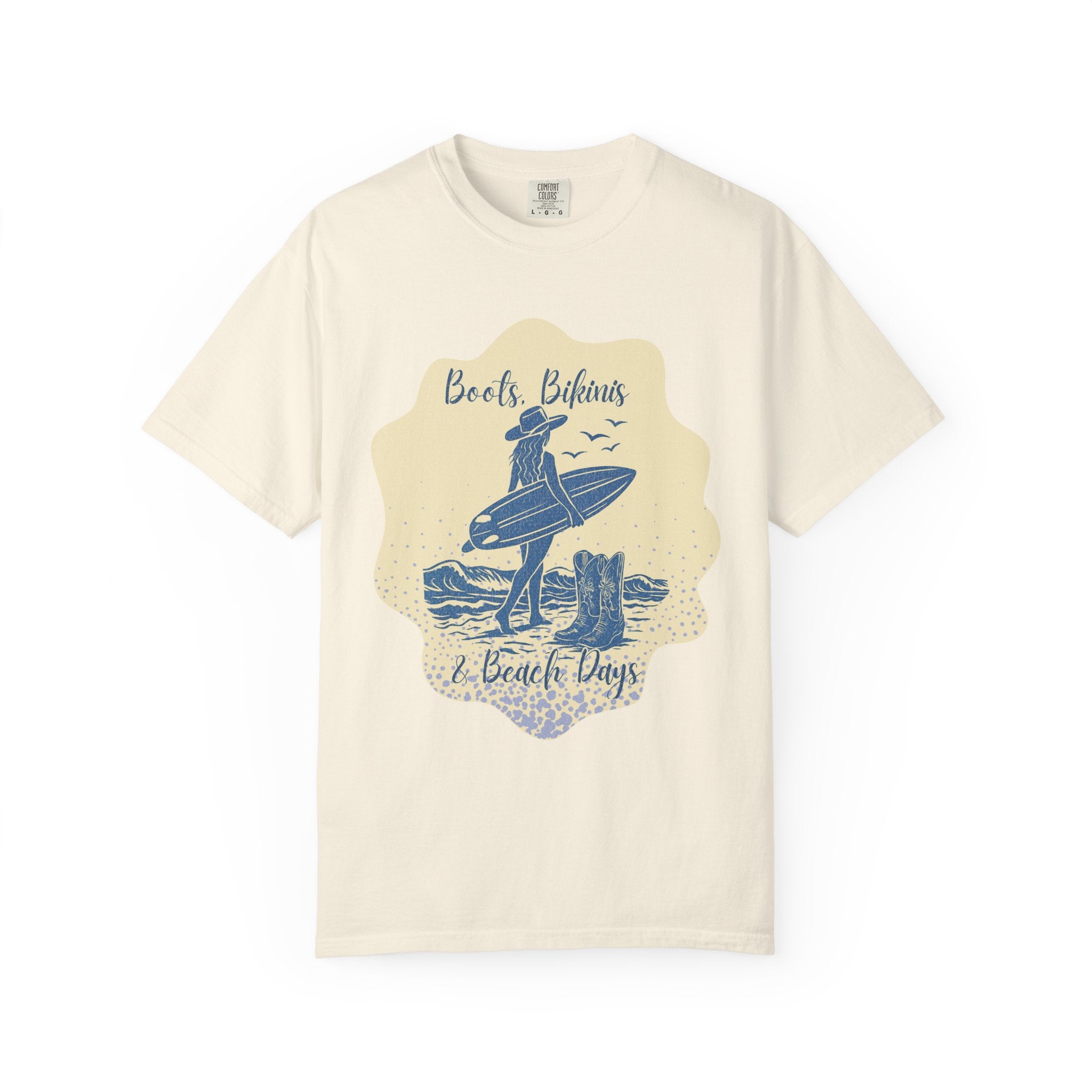 Textured Surf Vibes T-Shirt — 'Beach, Bikinis & Beach Days' Vintage Surf Graphic